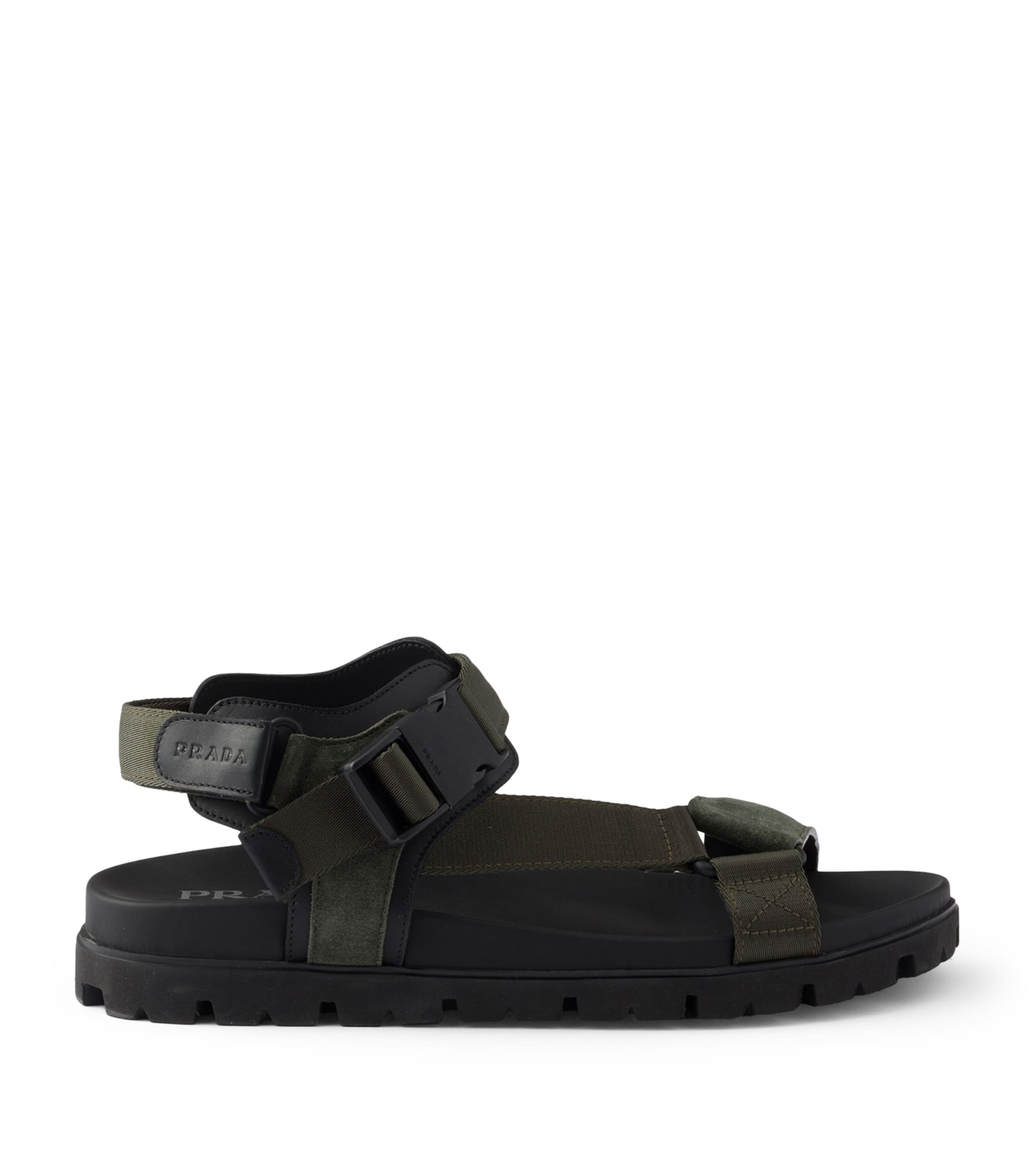 Prada Suede and Woven Tape Sandals Green Image 1