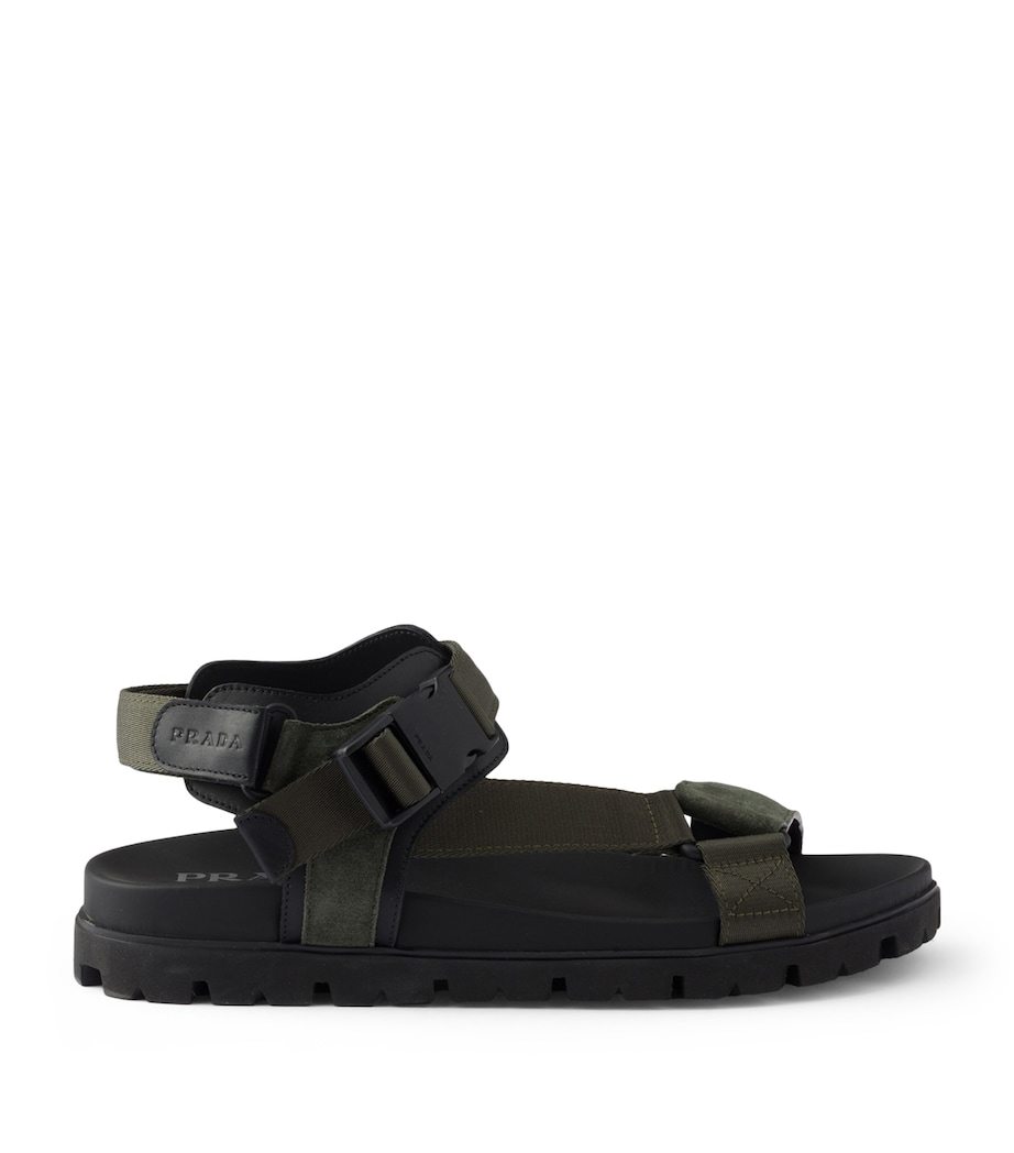 Prada Suede and Woven Tape Sandals Green Image 1