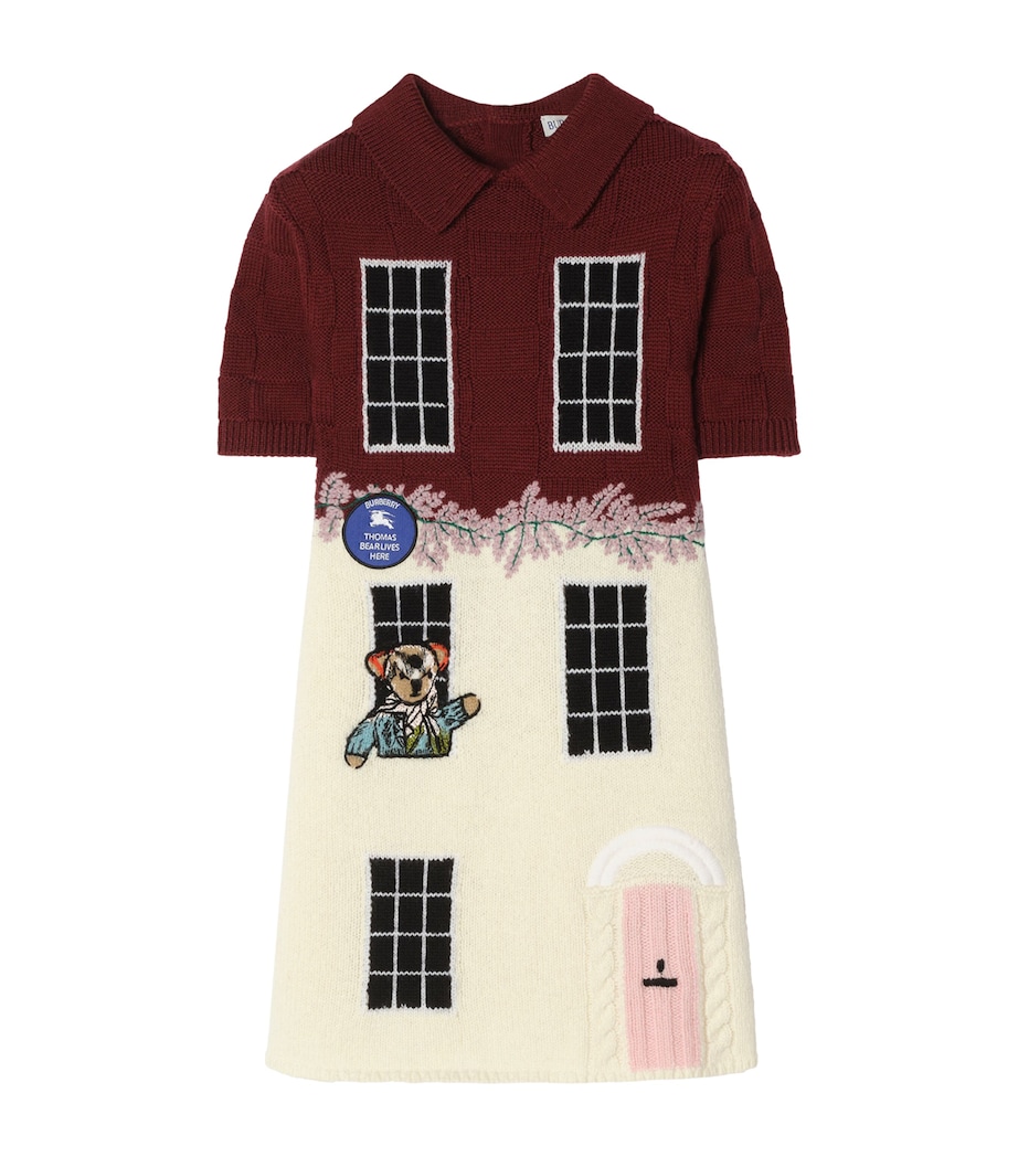 Burberry Kids Wool-Blend Townhouse Bear Dress (4-12 Years) Claret Red Image 1