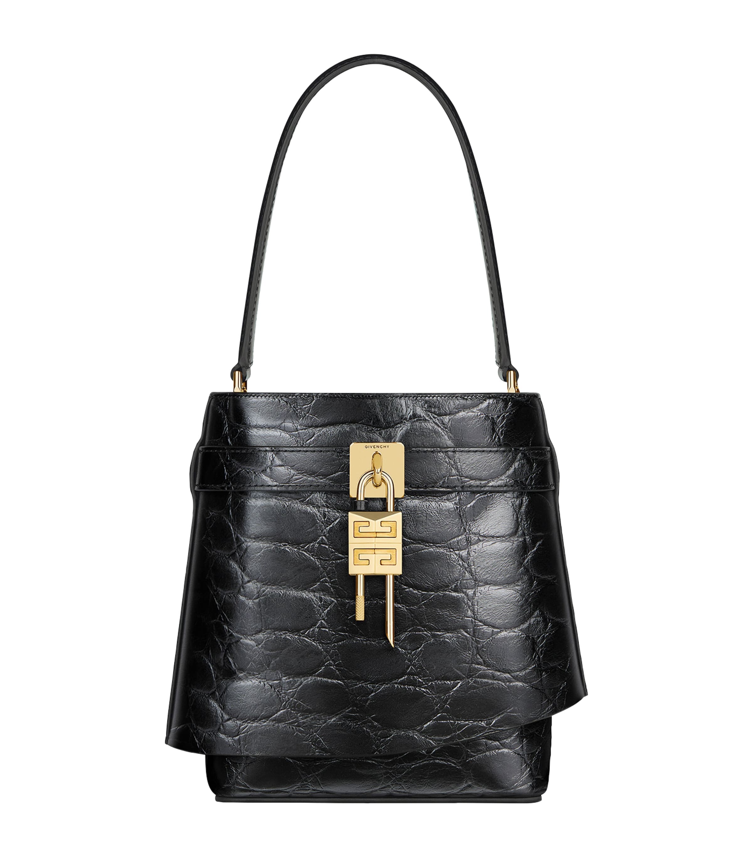 Givenchy Croc-embossed Leather Shark Lock Bucket Bag