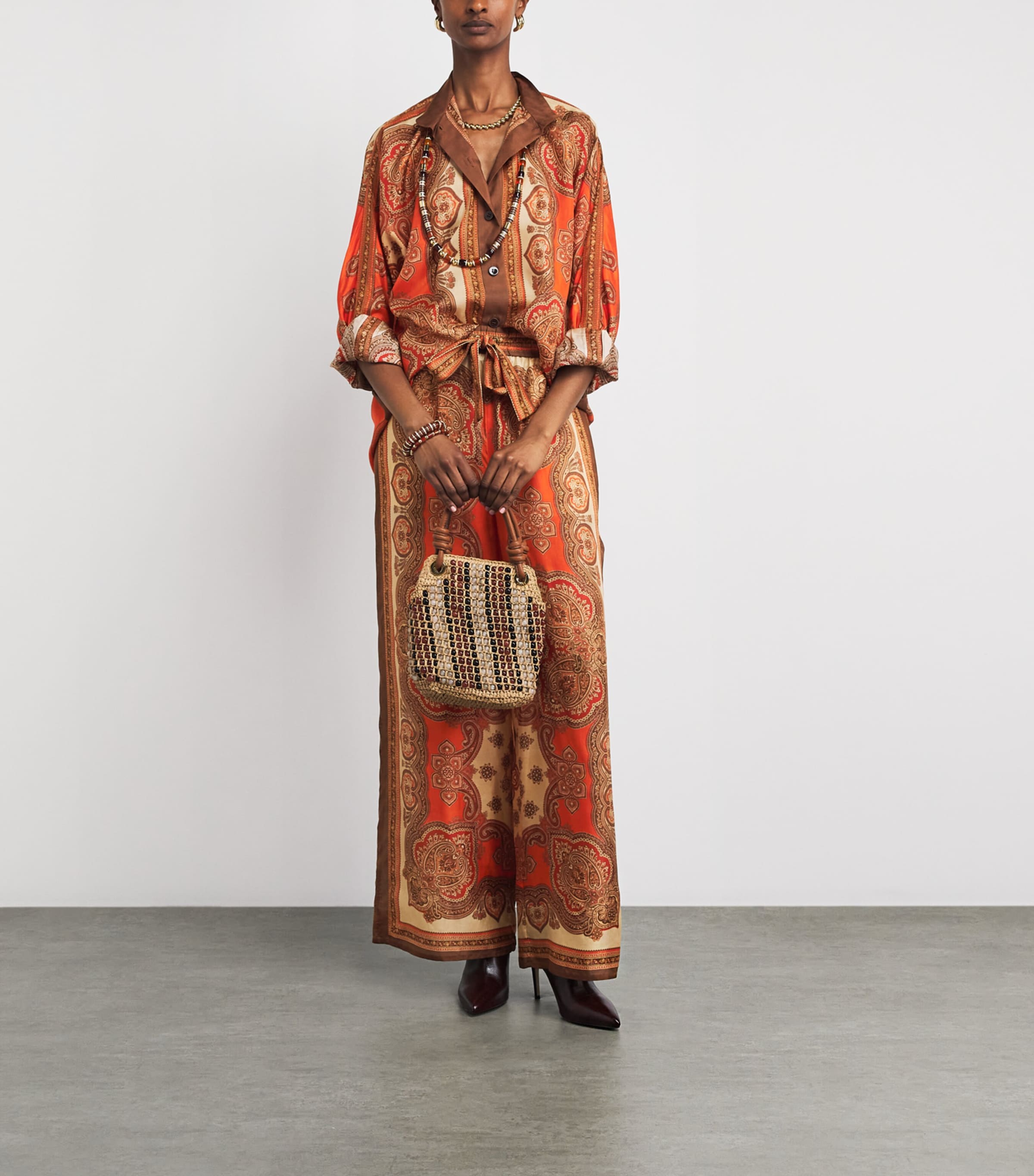 Zimmermann Womens Silk Mahon Wide-Leg Trousers Tangerine Paisley Image 2