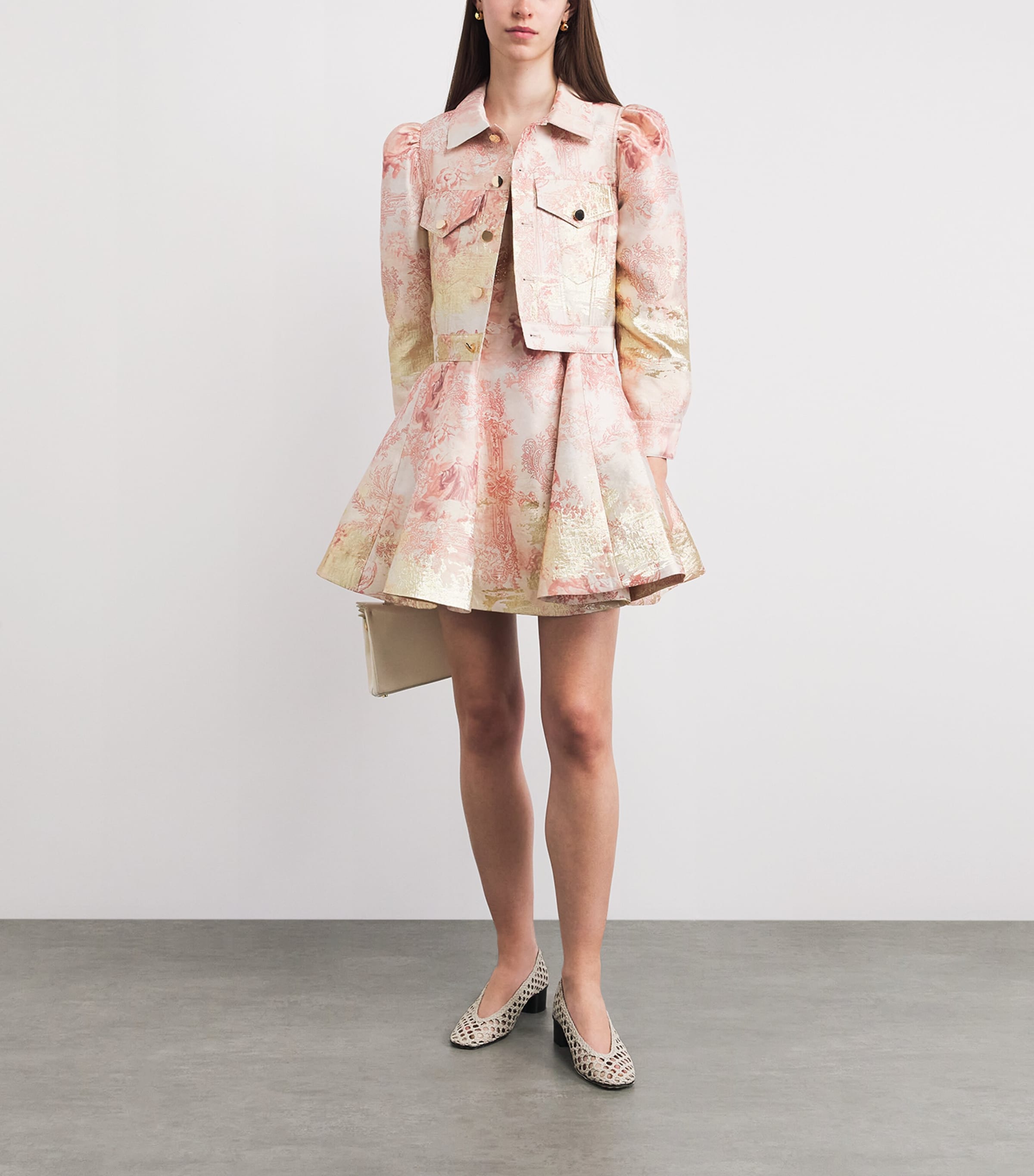 Alice+Olivia Womens Jacquard Lana Cropped Jacket En Rose Toile Image 2