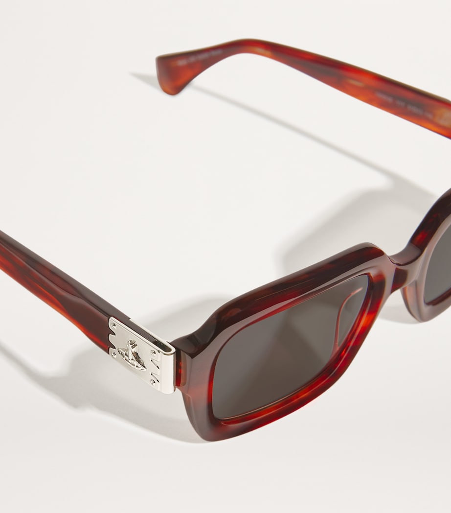 Tortoiseshell Rectangle Hardware Sunglasses GLOSS BROWN TORT Image 5
