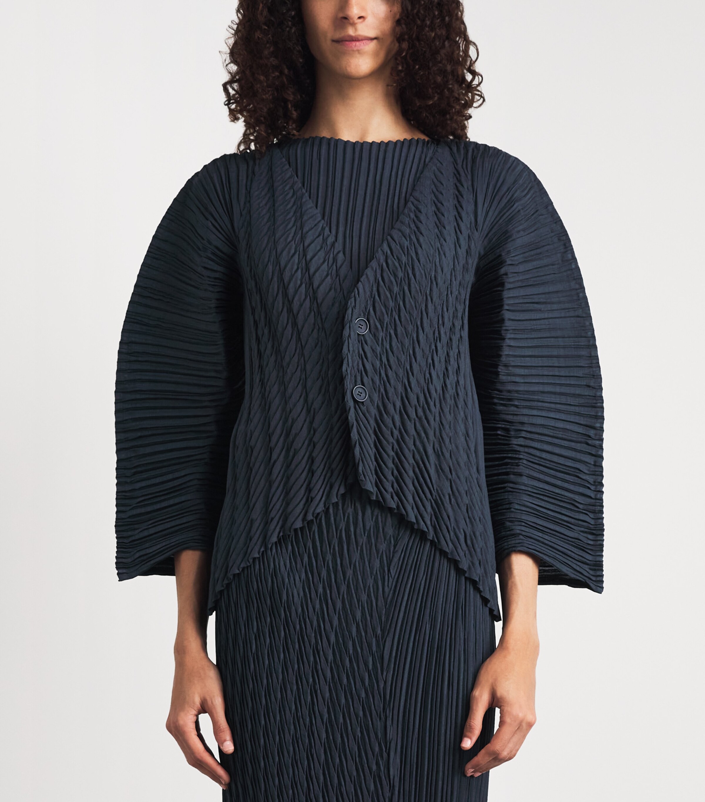 Issey Miyake Womens Unfurling Pleats Cardigan Dark Navy Image 4