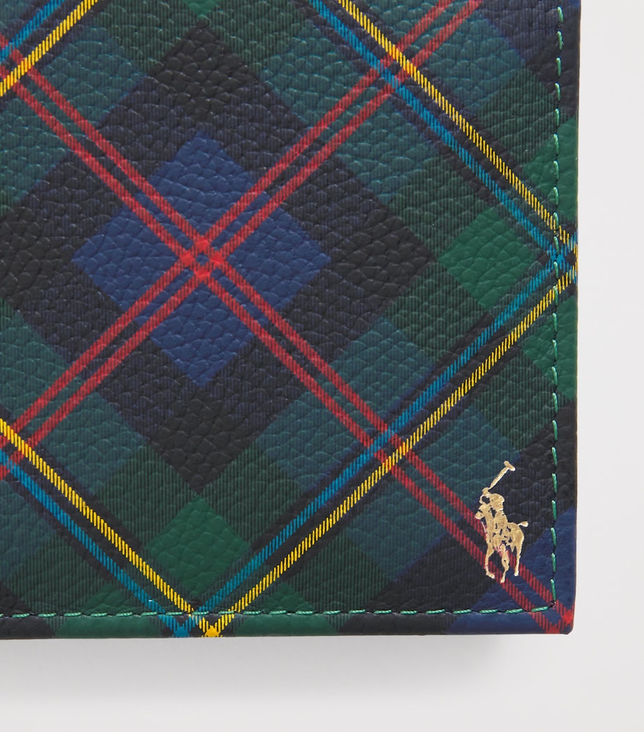 Leather Tartan Polo Pony Bifold Wallet BLUE Image 4