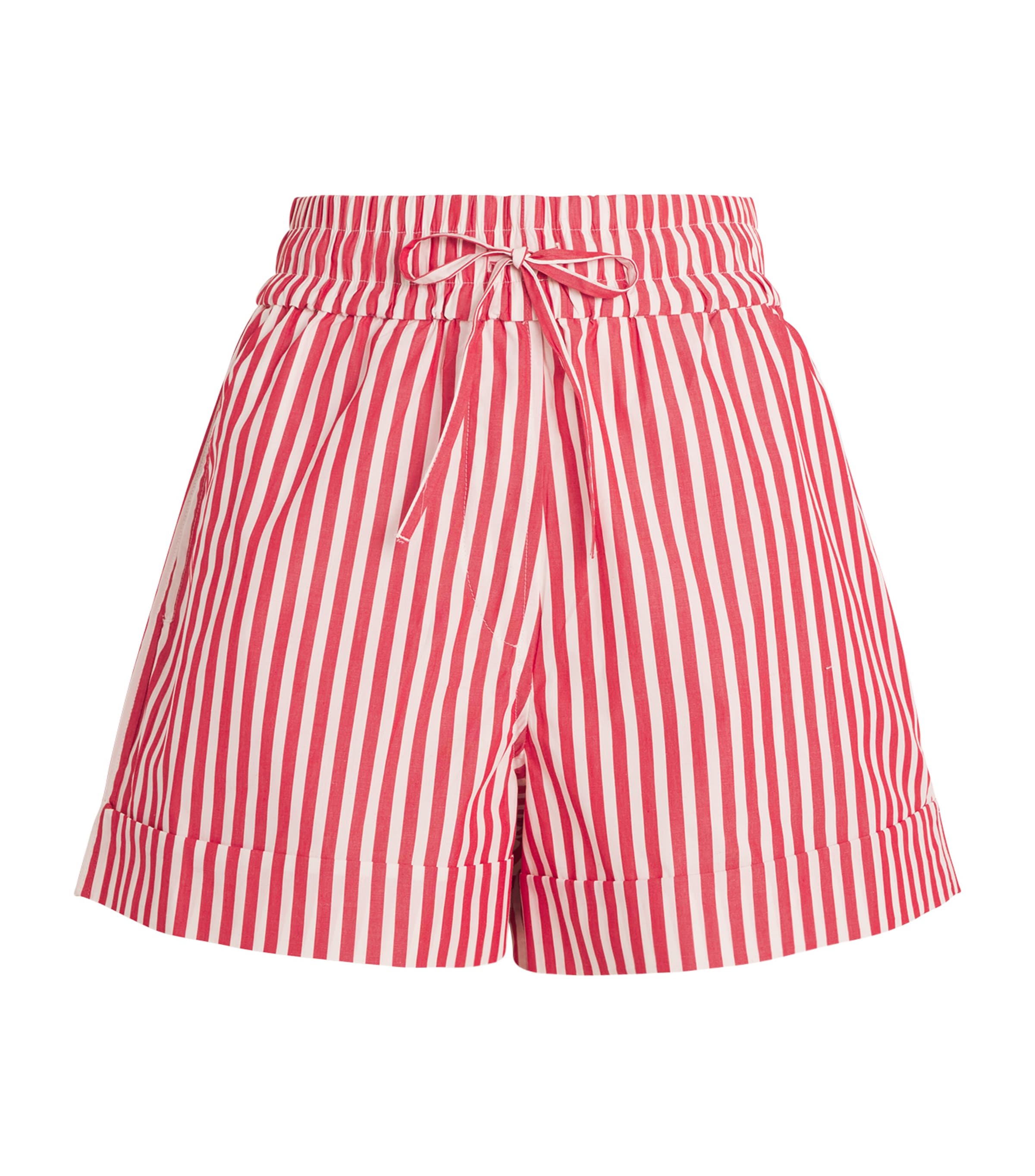 Shop Ganni Organic Cotton Striped Shorts In Red