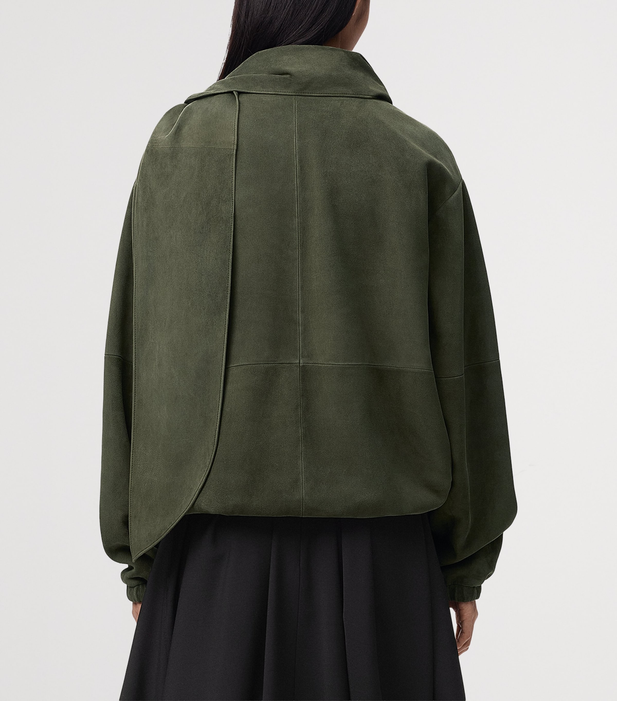 LOEWE Womens Suede Scarf-Detail Jacket Khaki Green Image 4