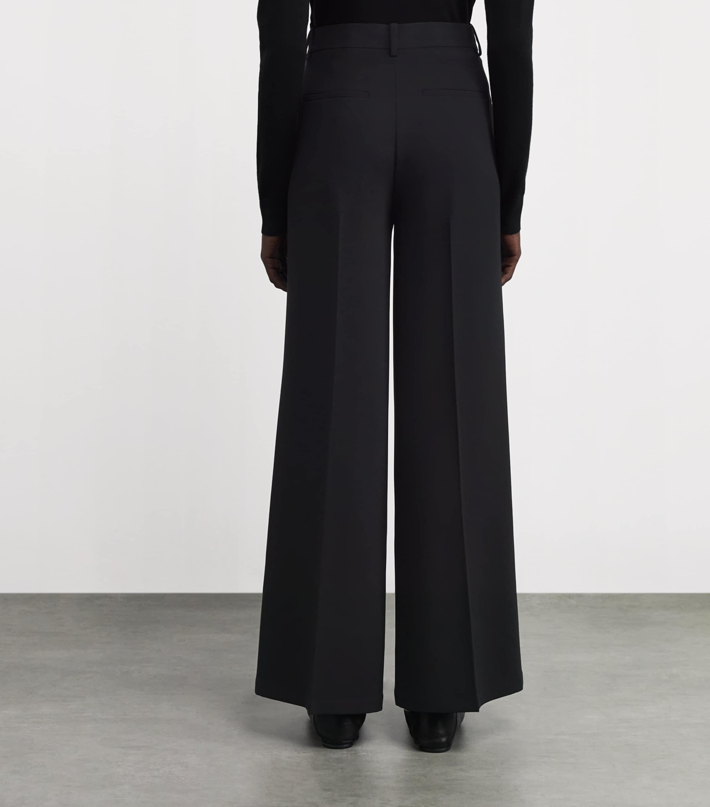 Stretch Wide-Leg Tailored Trousers 001-BLACK Image 4