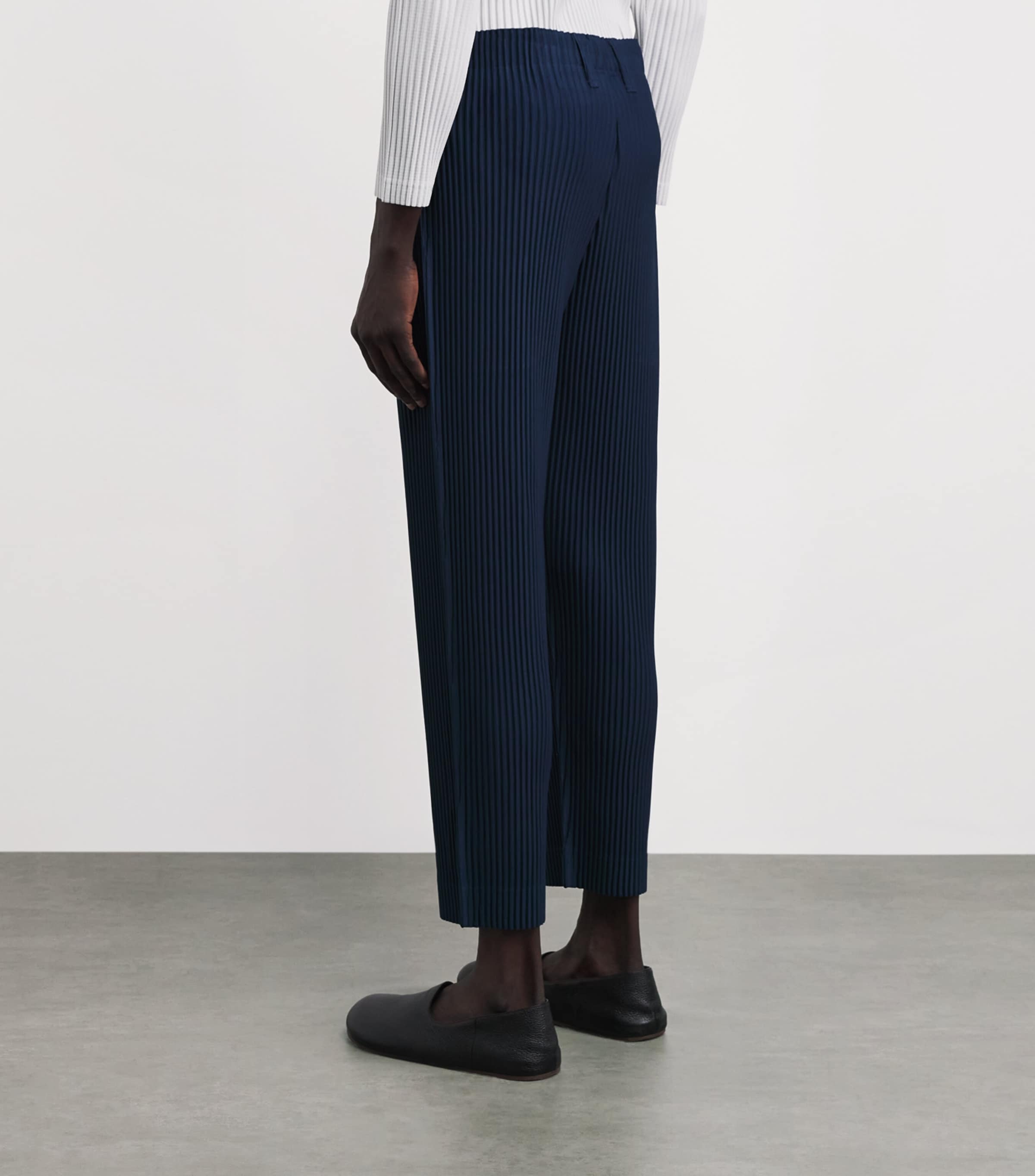 Homme Plissé Issey Miyake Mens Pleated Straight Trousers Manarola B Nvy Image 5