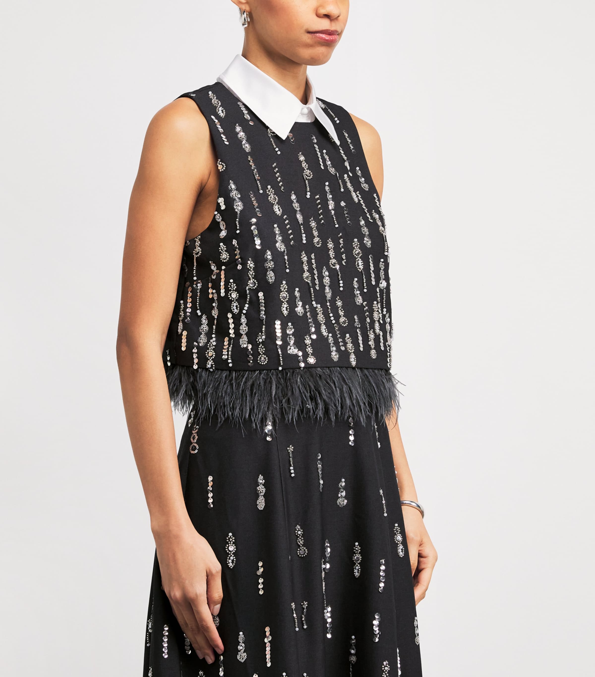 Feather-Sequin Seline Tailored Top CHARCOAL MULTI Image 3