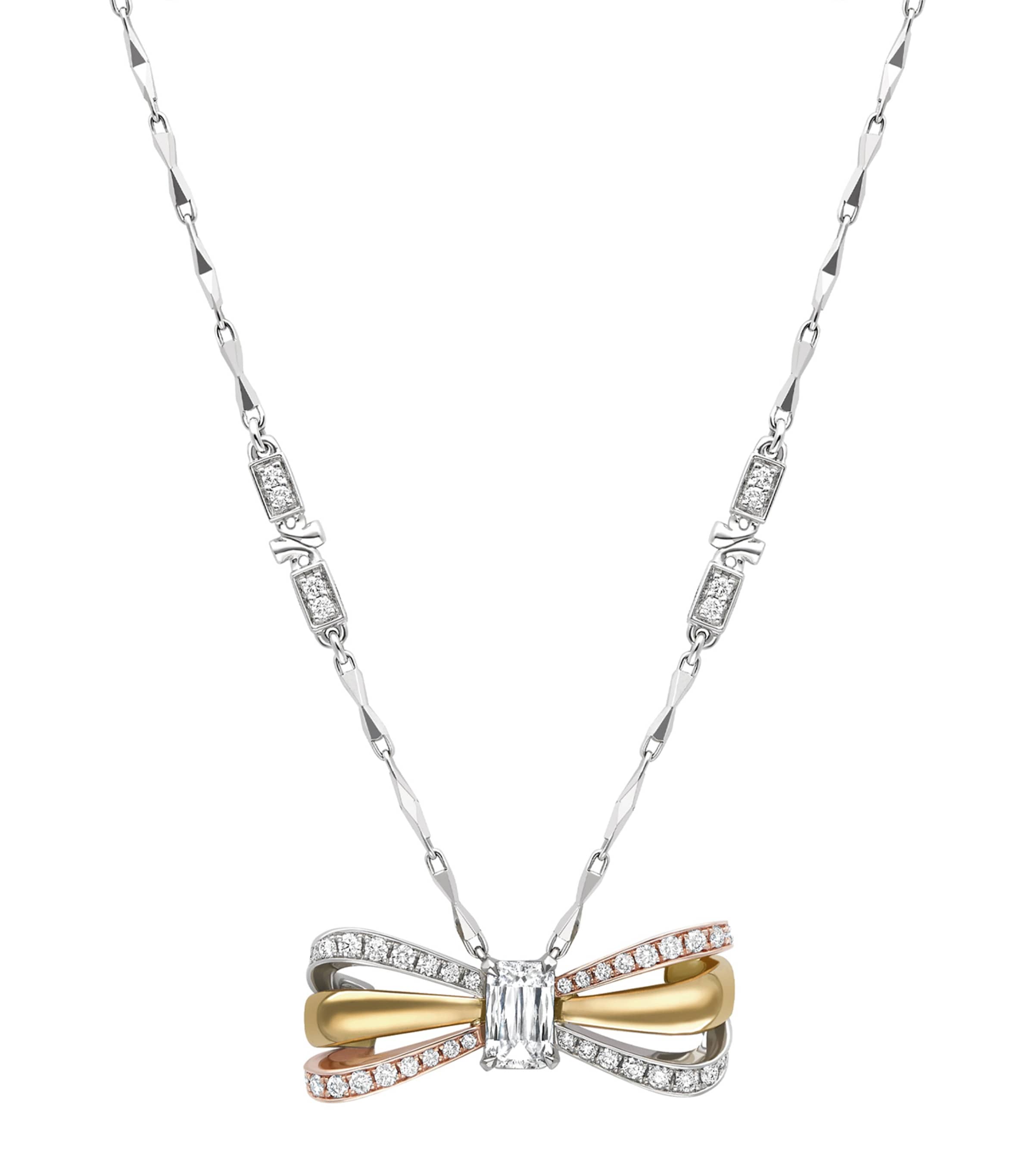 Boodles Platinum And Mixed Gold Ashoka Ribbons Pendant Necklace In Silver