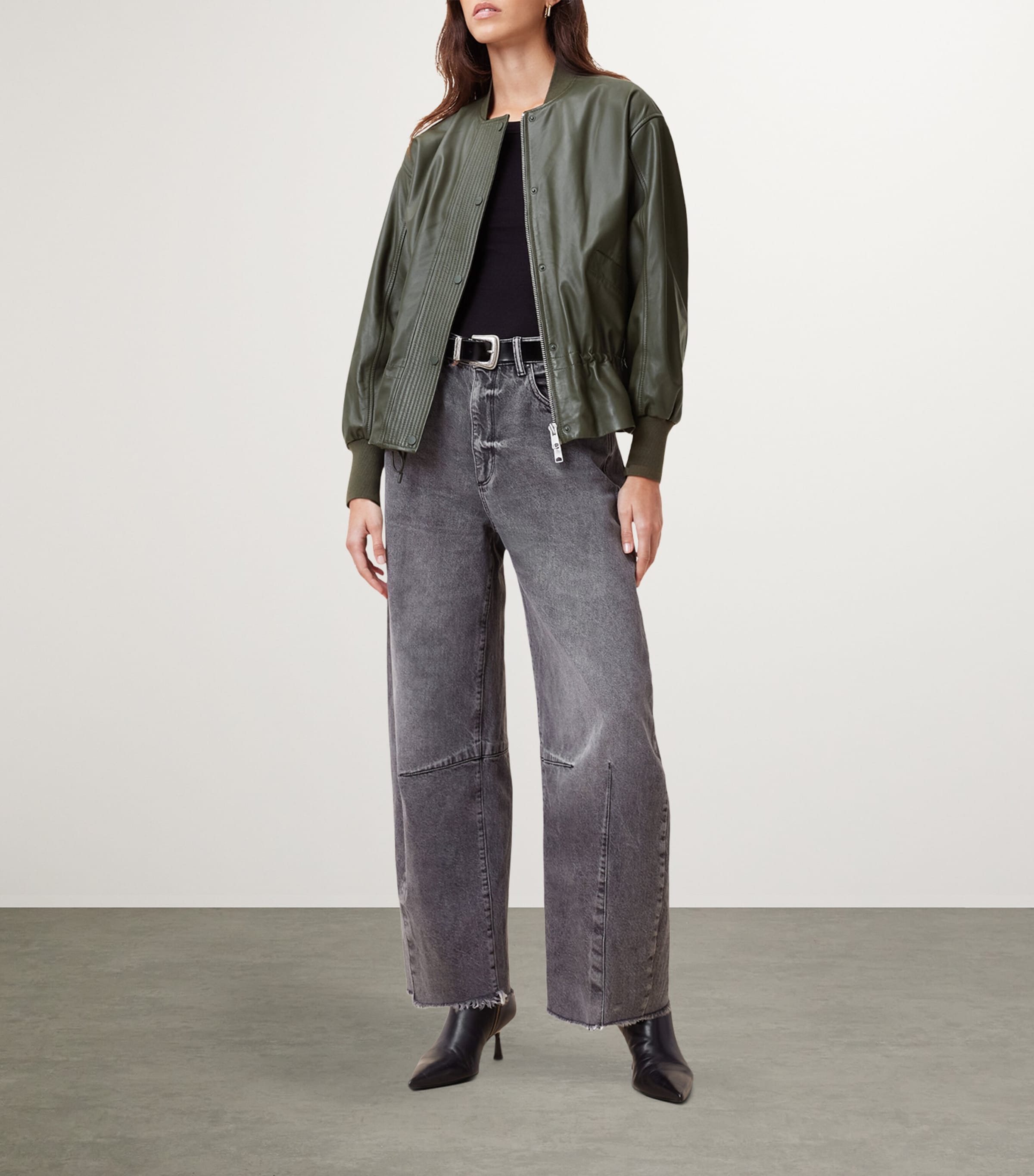 Leather Sofi Bomber Jacket MILITARY GREEN Image 4