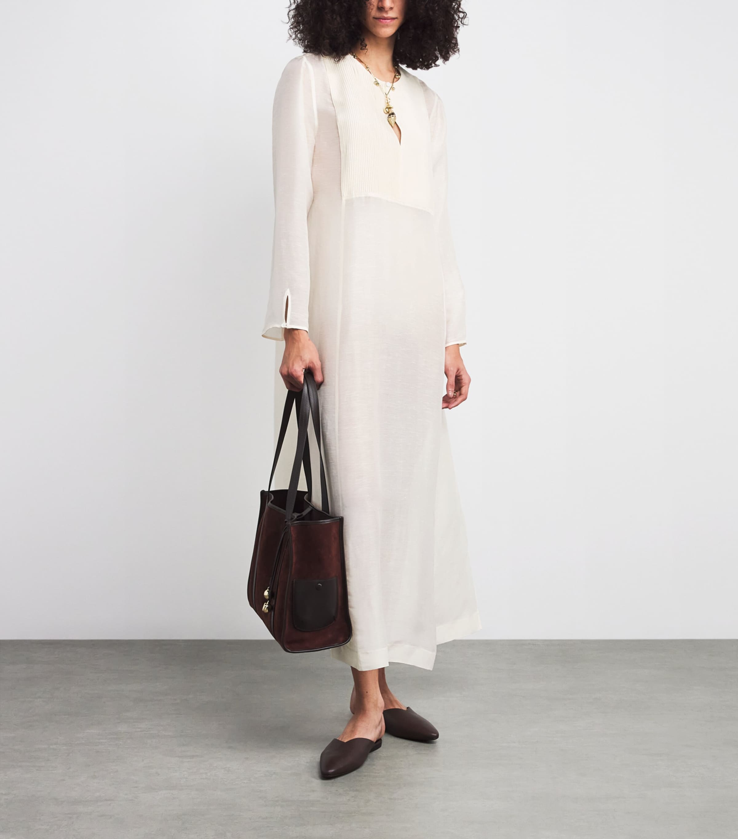 Linen-Silk Pleated Midi Kaftan 106 NEW IVORY Image 2