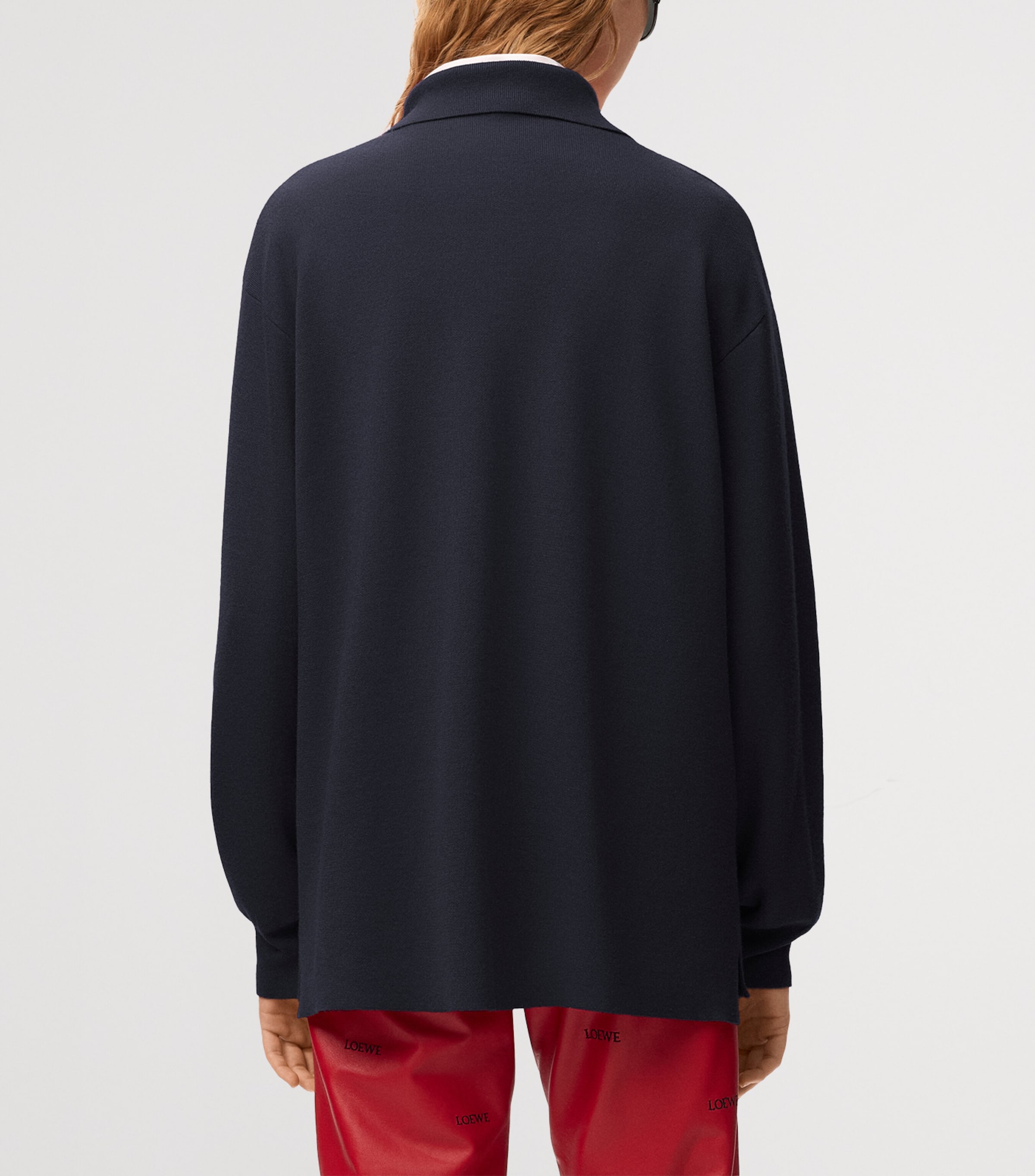 LOEWE Womens Cashmere-Silk Polo Sweater Dark Navy Image 4