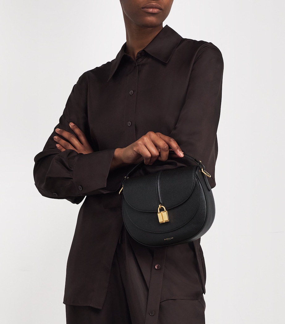 Small Leather Siena Saddle Bag BLACK F03 Image 5