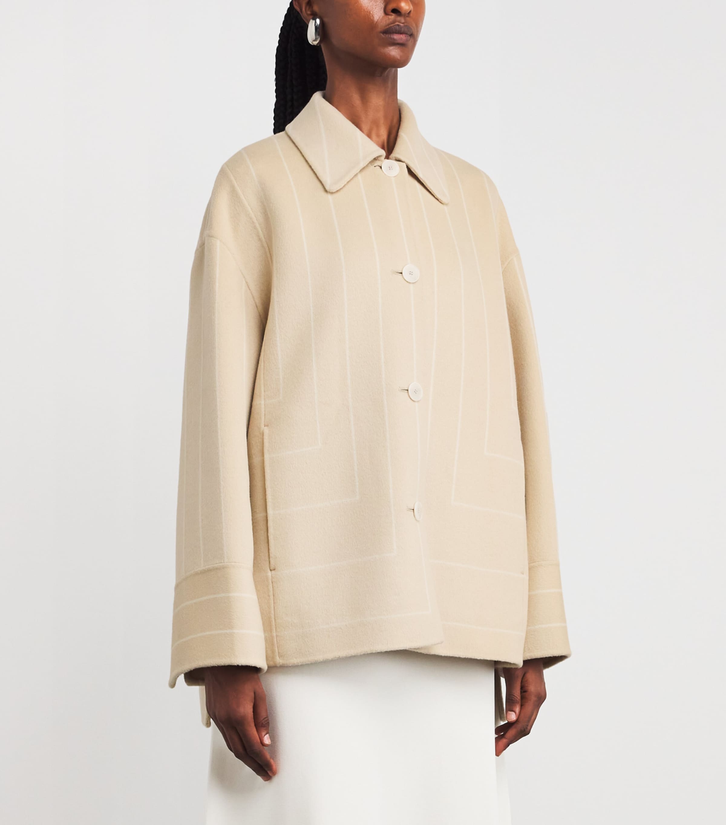 Wool-Silk Stripe Molitor Coat AFFOGATO/IVORY Image 3