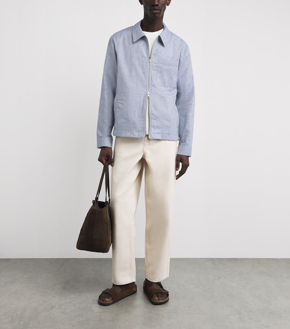 Wax London Mens Cotton-Linen Herringbone Eldon Jacket Light Blue Image 2