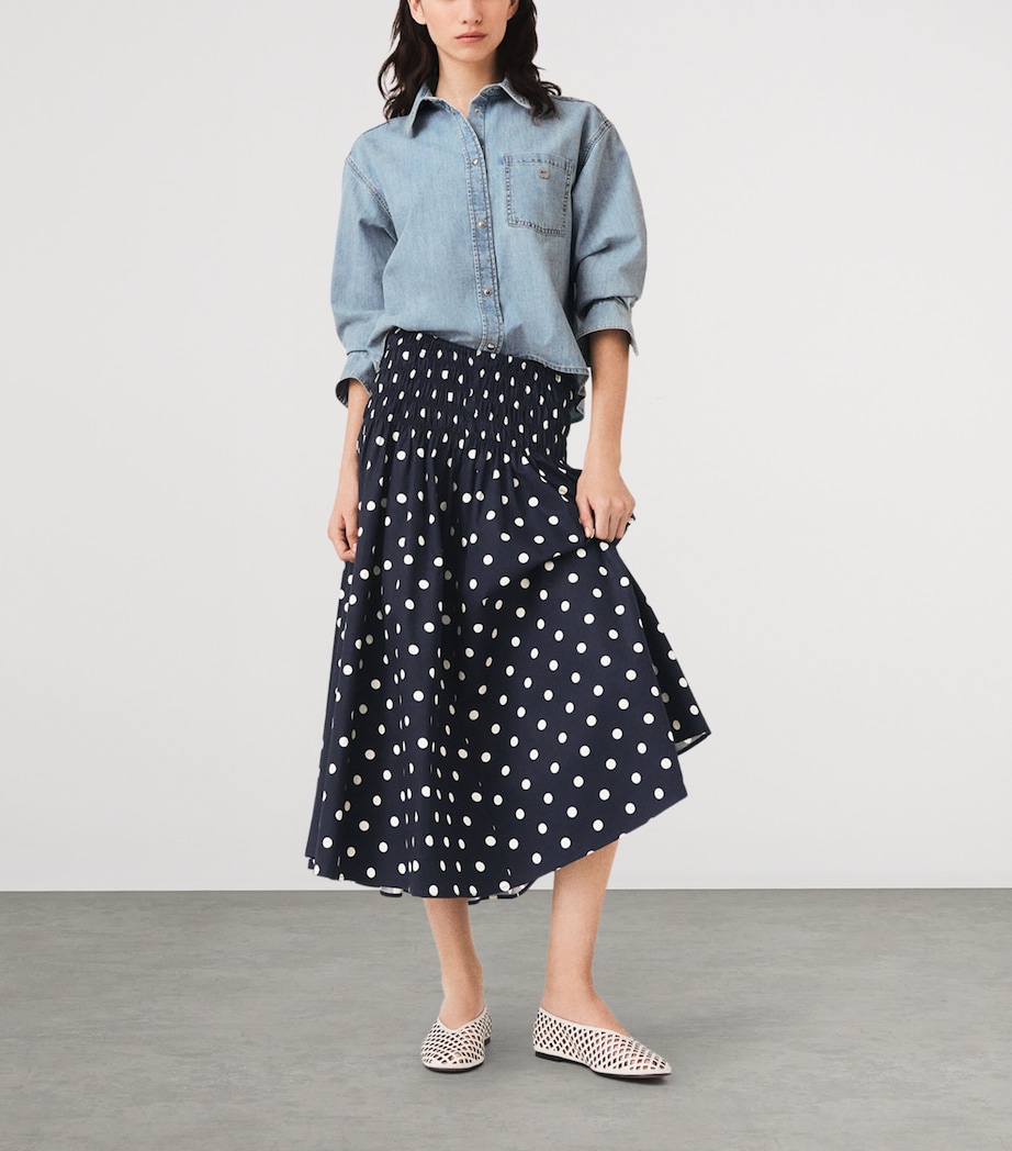 Maje Womens Cotton Polka-Dot Maxi Skirt Navy Dots Print Image 2