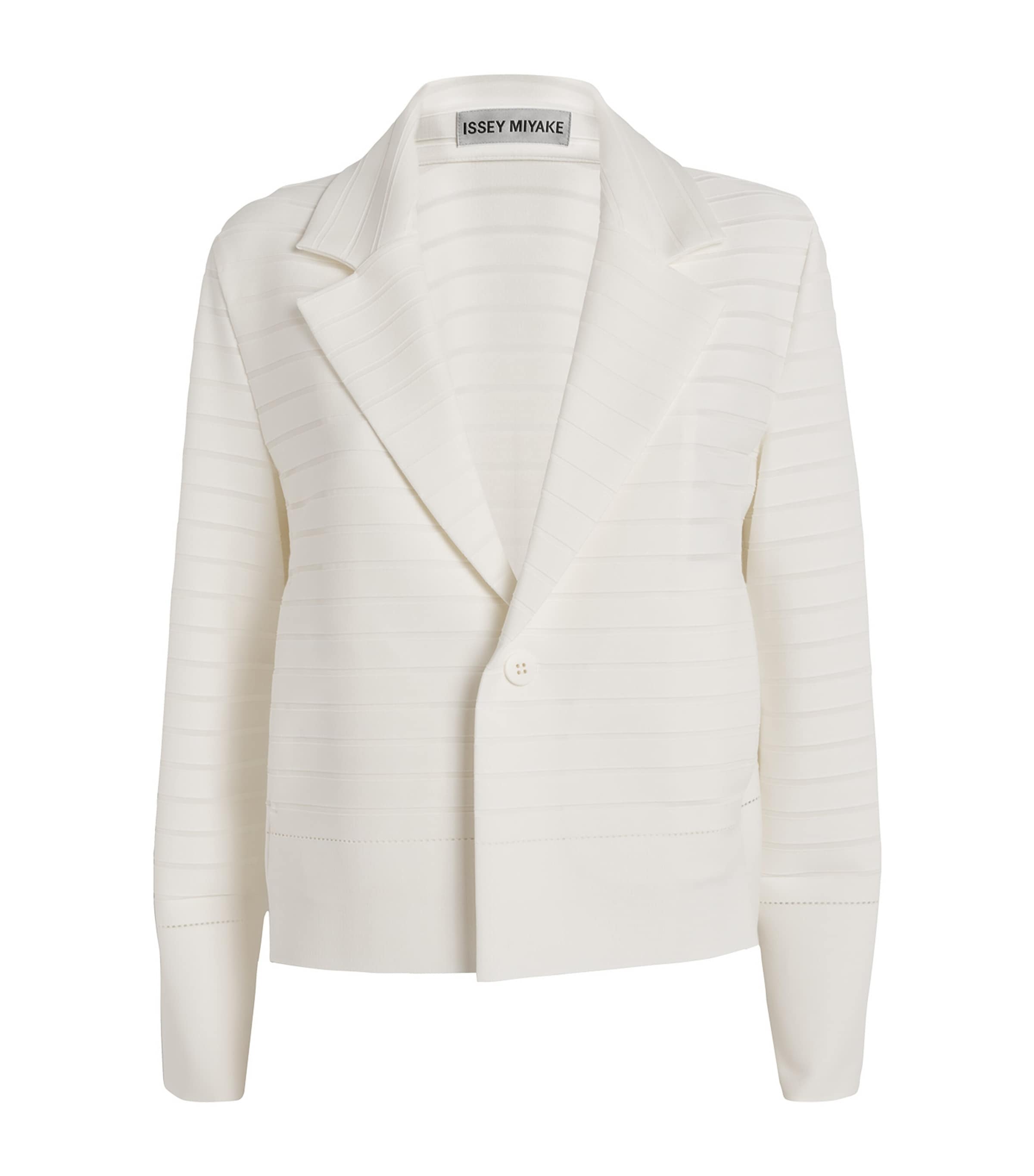 Issey Miyake Knitted Striped Blazer In White