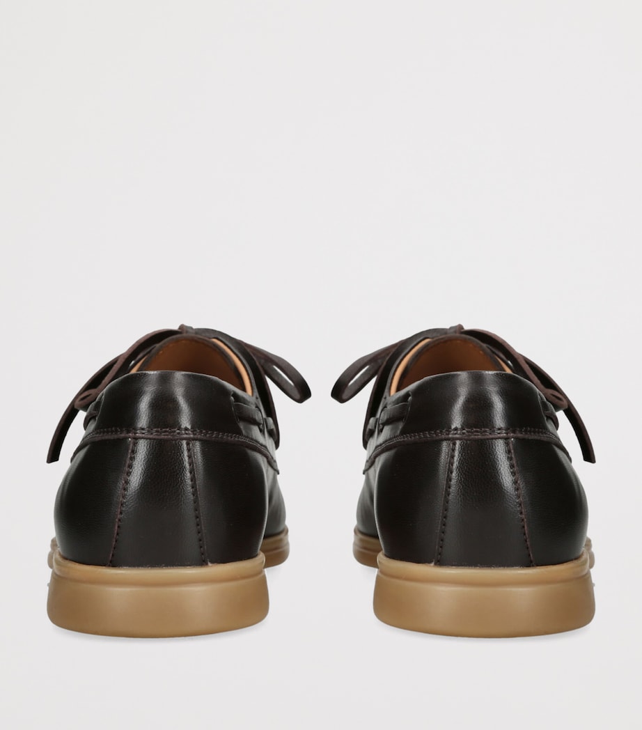 Leather Marina Derby Boat Shoes DARK BROWN Image 2