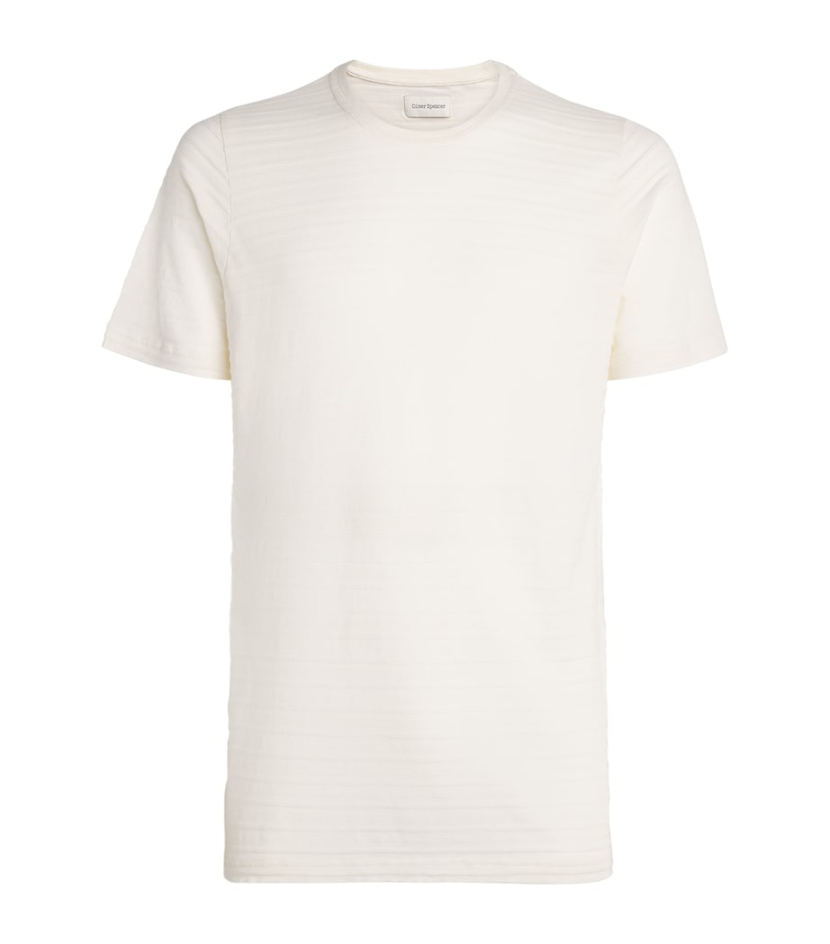 Oliver Spencer Mens Organic Cotton Jacquard T-Shirt Cream Image 1
