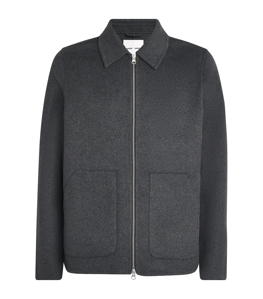 Samsøe Samsøe Mens Recycled Wool-Blend Sapaulo Overshirt Dark Grey Mel. Image 1