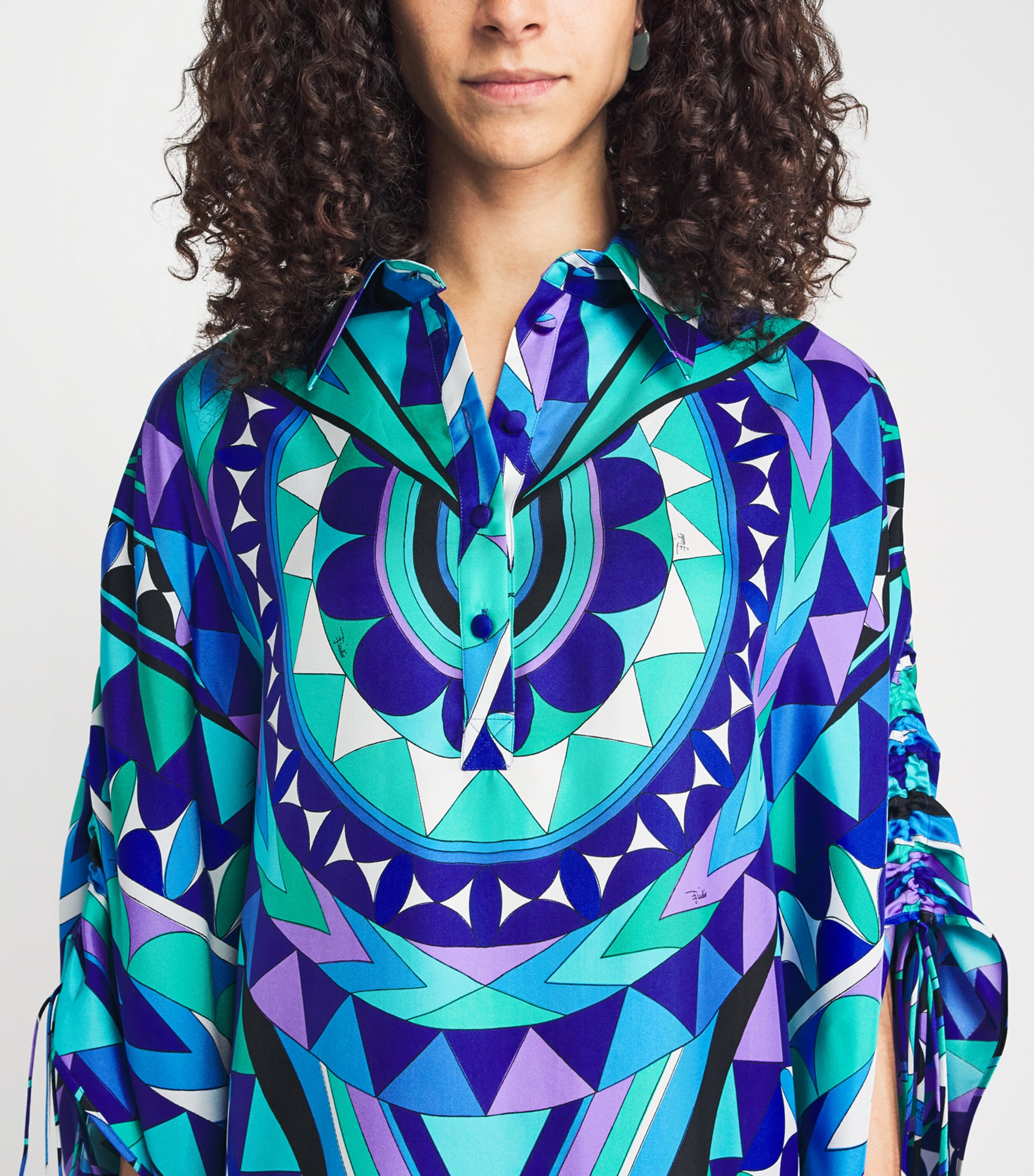PUCCI Womens Silk Printed Kaftan Maxi Dress Turquoise Image 3
