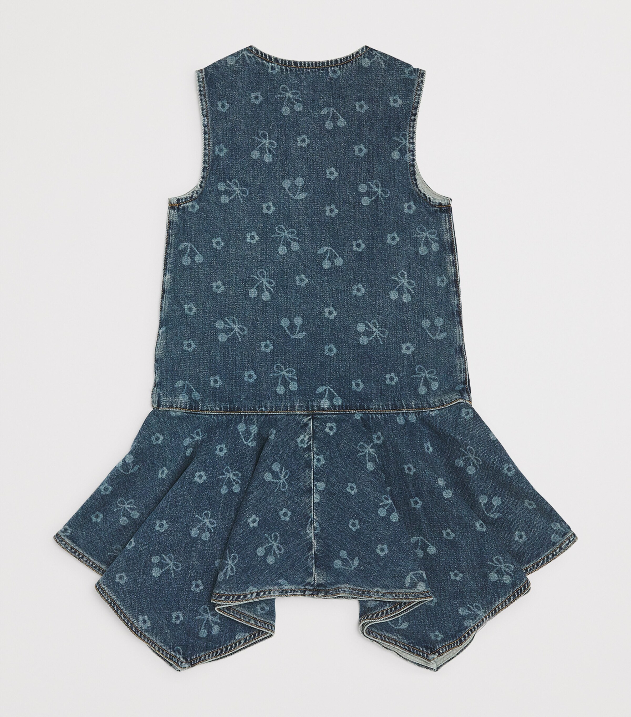 Self-Portrait Kids Denim Cherry Print Dress (3-12 Years) Blue Image 2