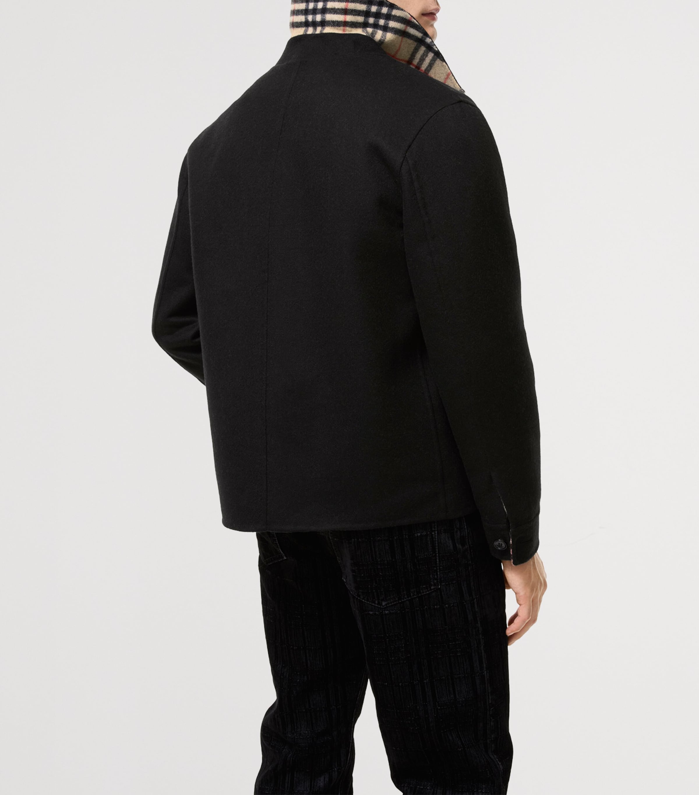 Burberry Mens Wool Shacket Black/sand Ip Check Image 4