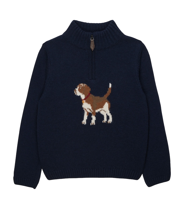 Trotters Blue Half-Zip Benji Beagle Sweater (2-5 Years) | Harrods UK