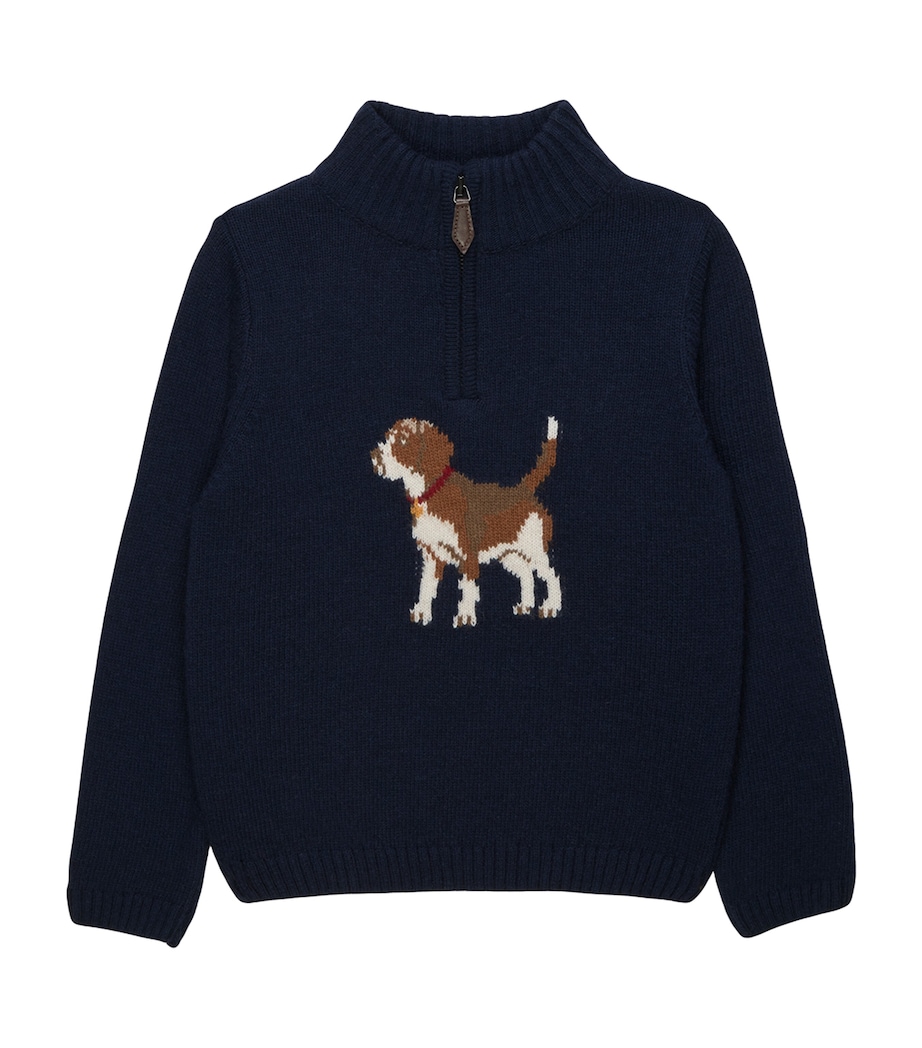 Trotters Blue Half-Zip Benji Beagle Sweater (2-5 Years) | Harrods UK