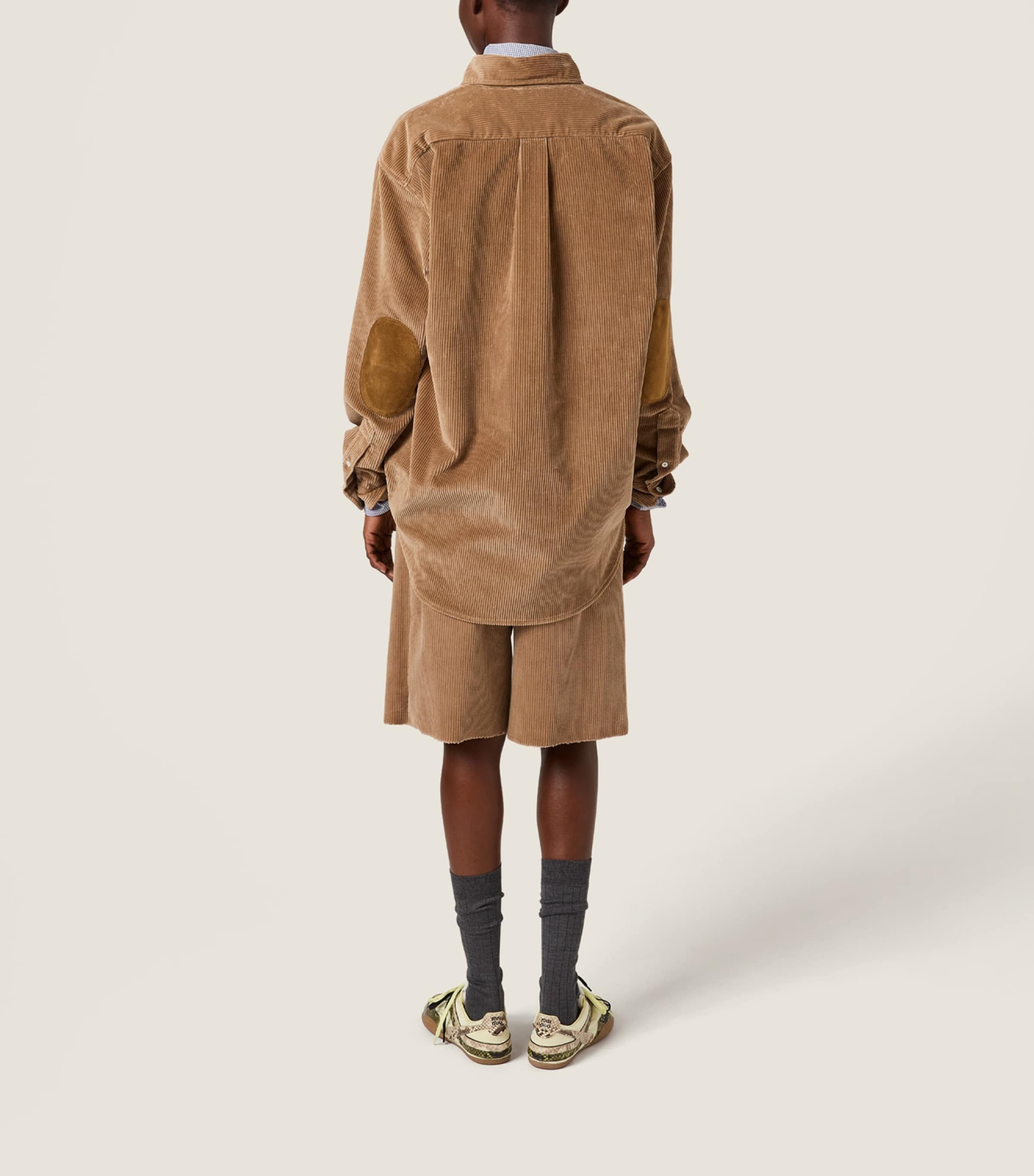 Miu Miu Womens Corduroy Suede-Trim Shirt Image 3