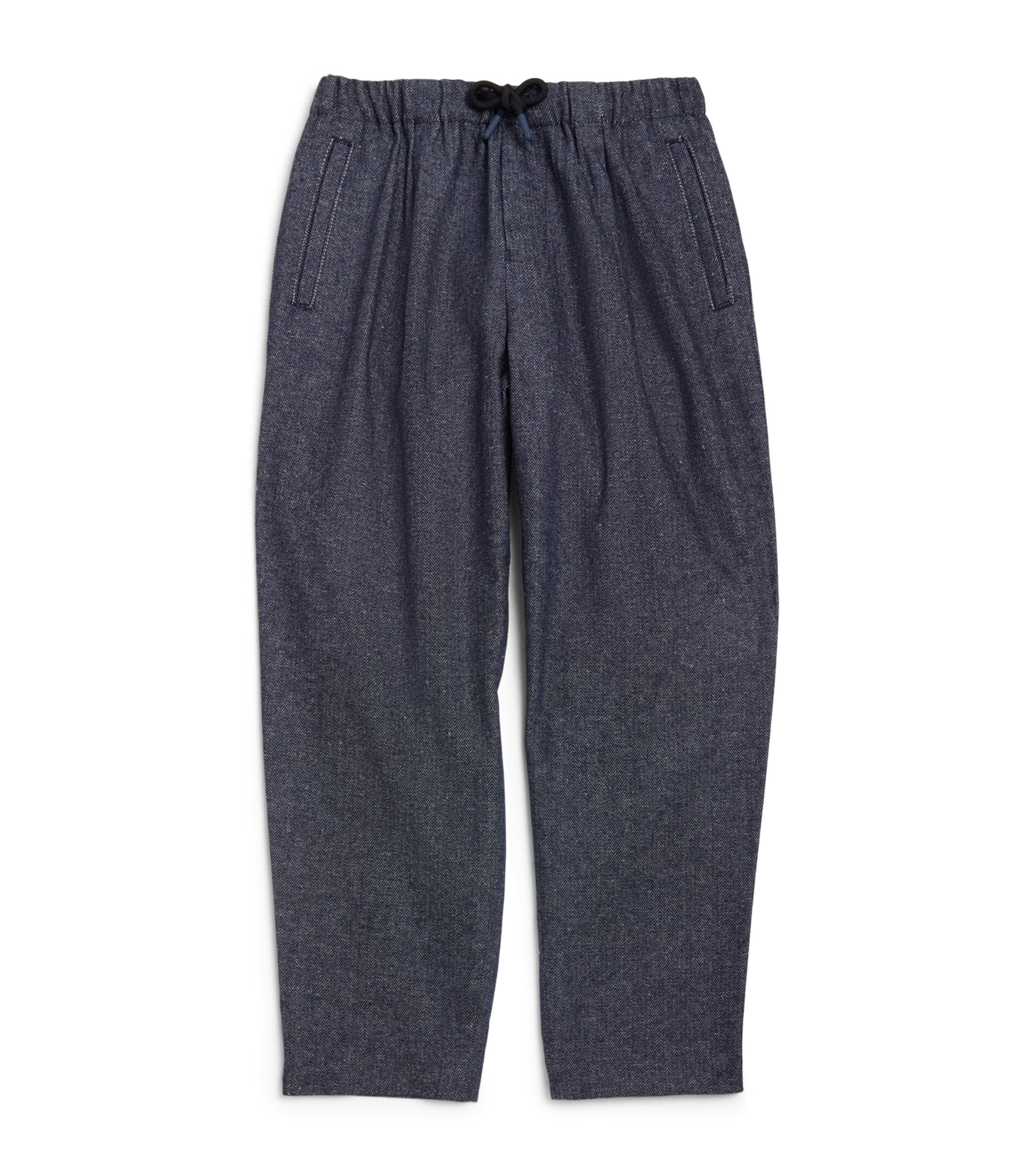 Emporio Armani Kids Herringbone Drawstring Trousers (4-16 Years) Fant.blue Image 1