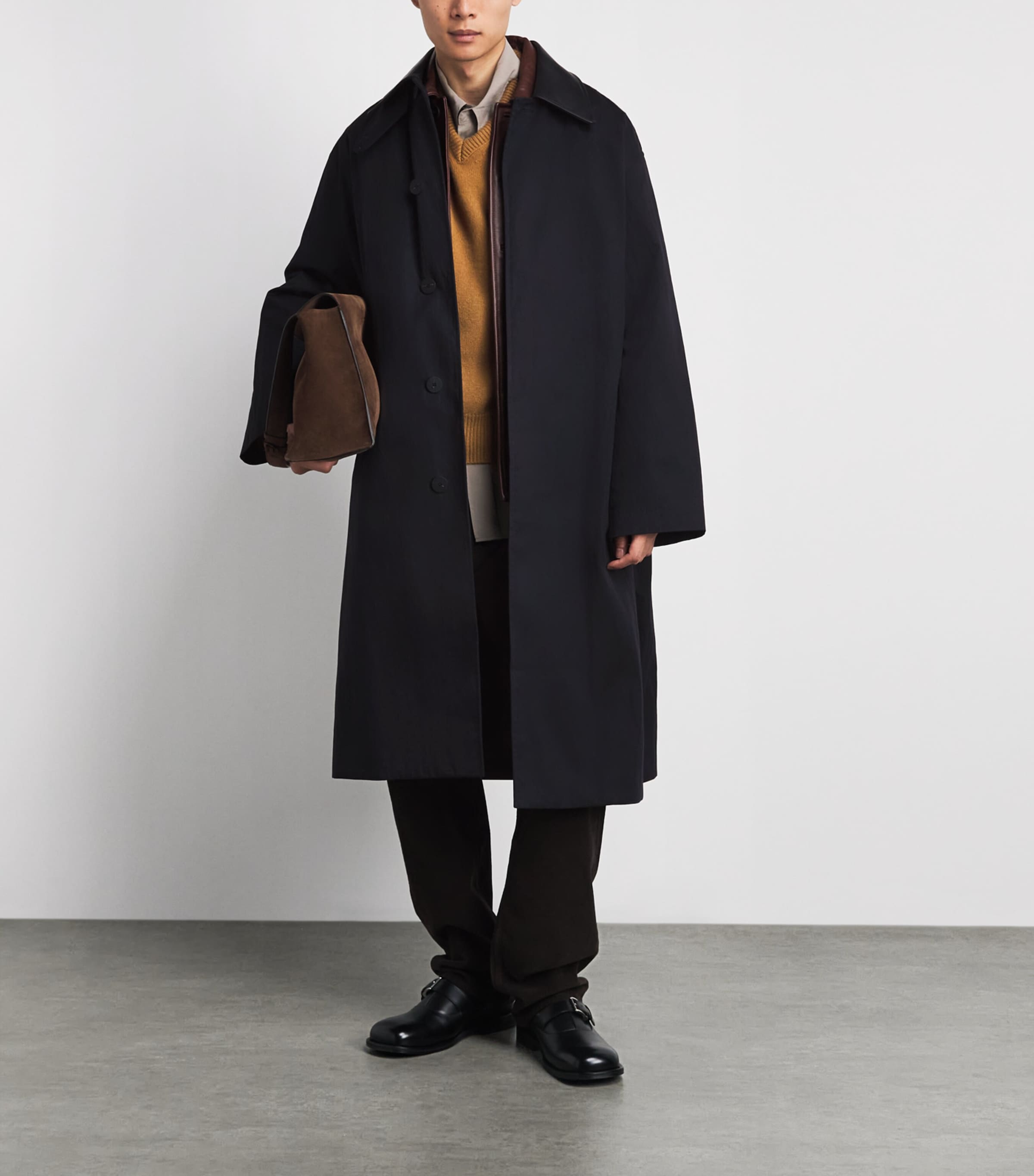 Studio Nicholson Mens Revere Oversized Trench Coat Darkest Navy Image 2