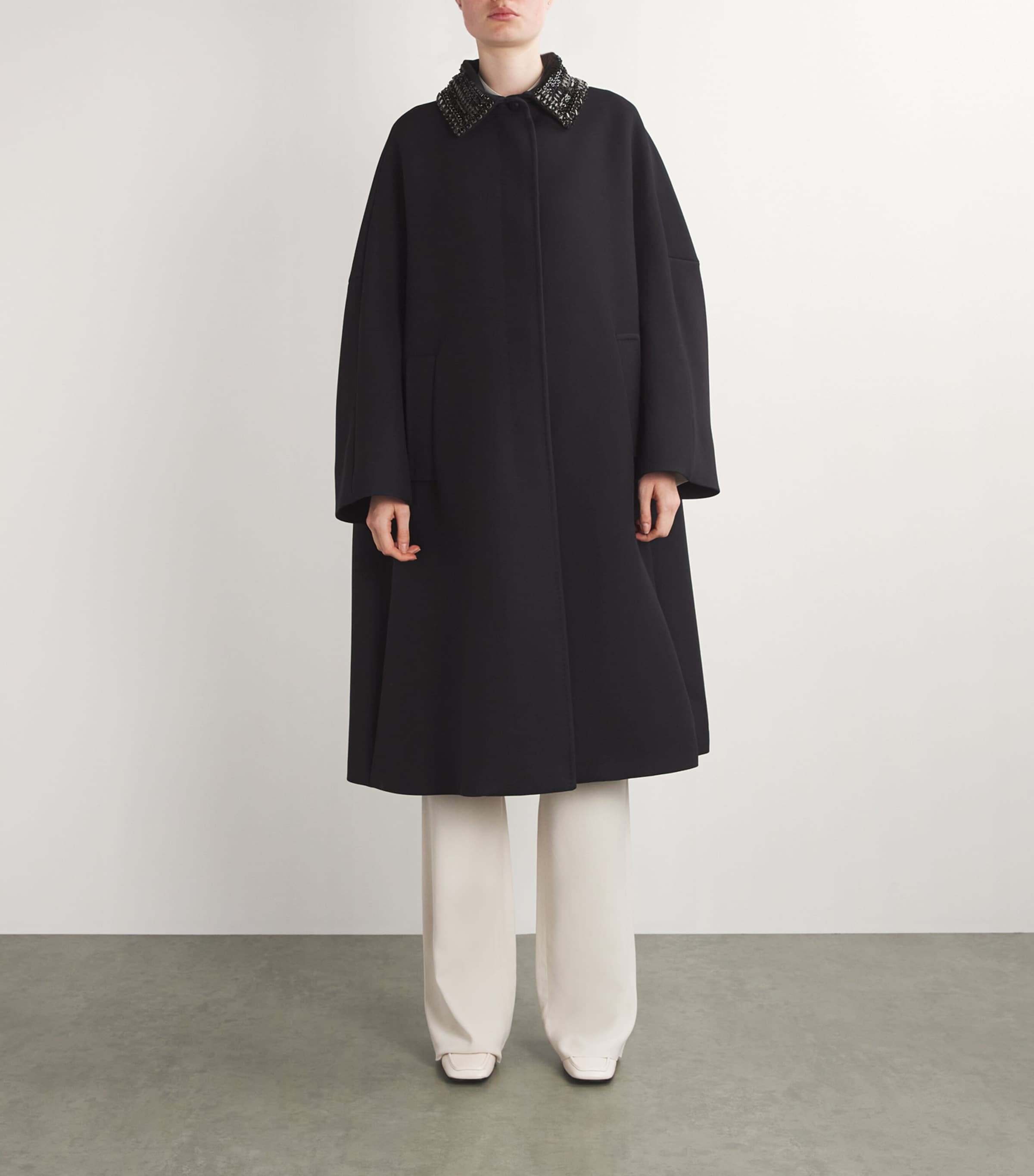Max Mara Womens Wool-Silk Embellished Coat Black Image 3