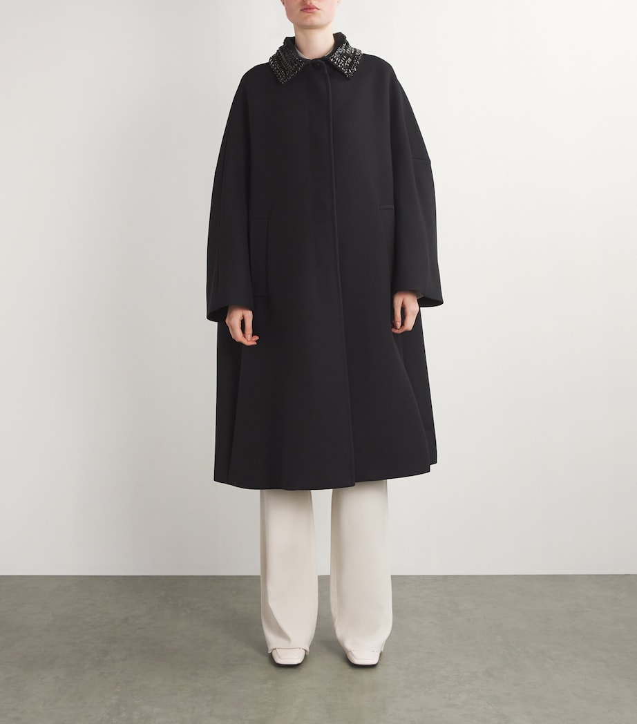 Max Mara Womens Wool-Silk Embellished Coat Black Image 3