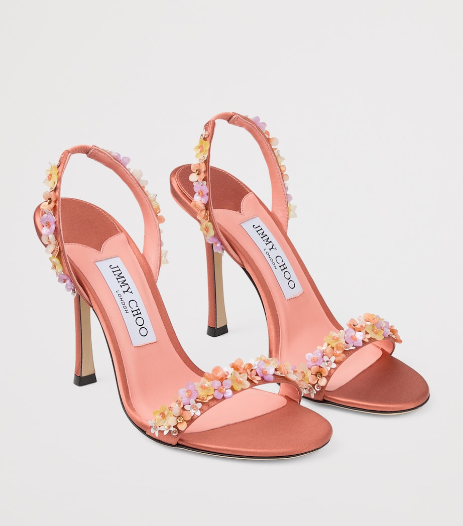 Jimmy Choo Jenn 100 Floral-Embellished Satin Heeled Sandals Grapefruit/multi Image 3