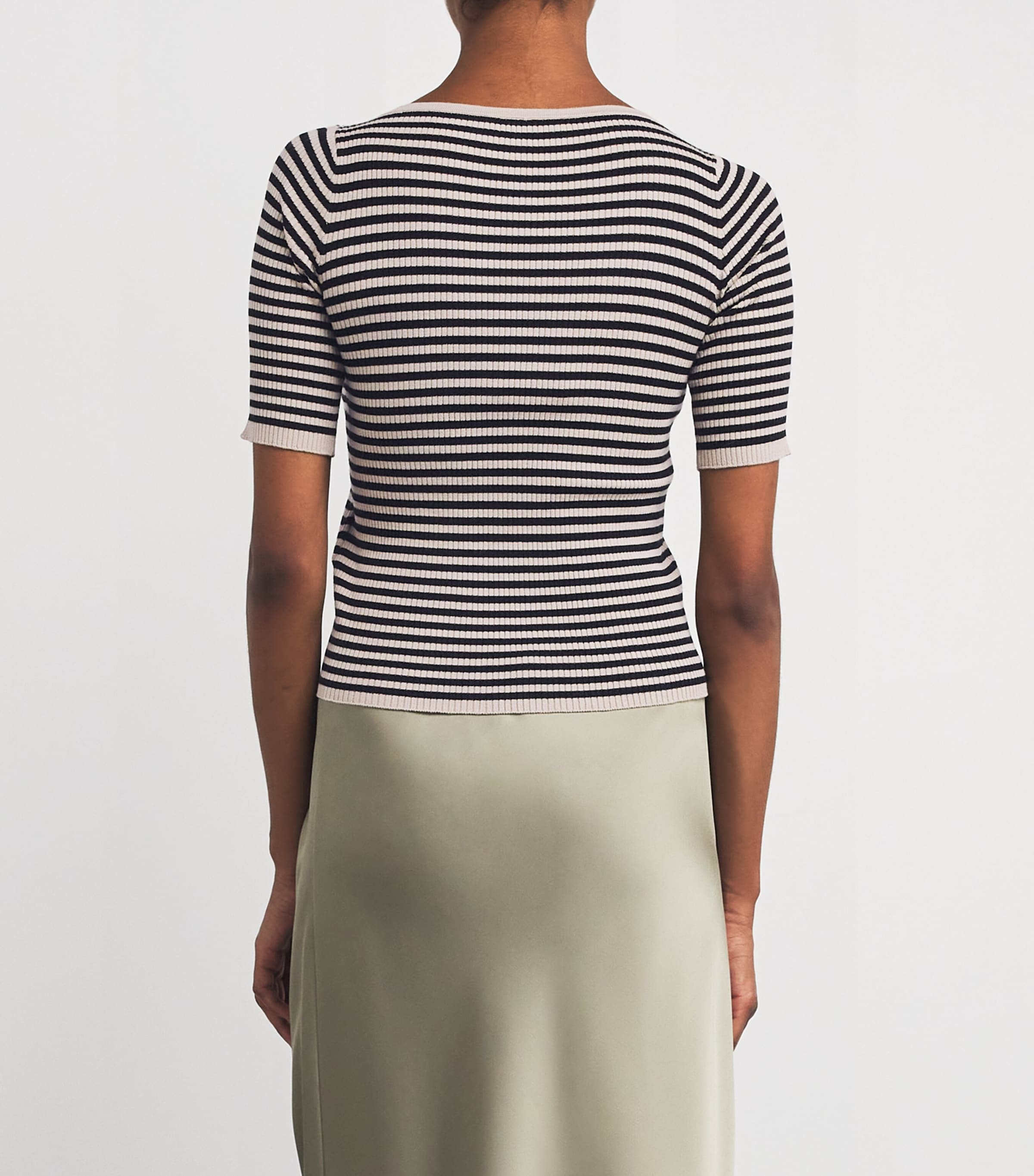 Stripe Short-Sleeve Sweater BEIGE Image 4