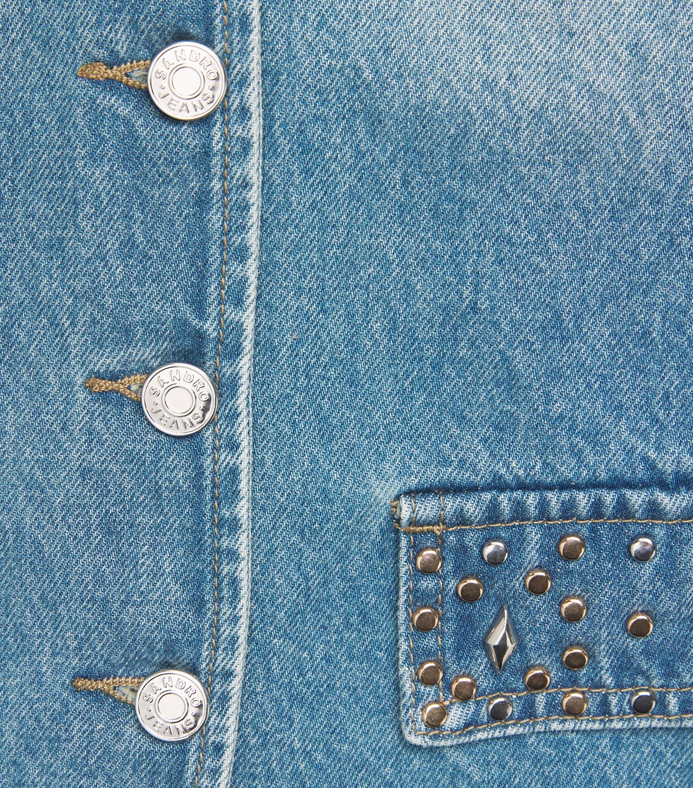 Sandro Paris Womens Embellished Denim Waistcoat Blue Jean Image 6