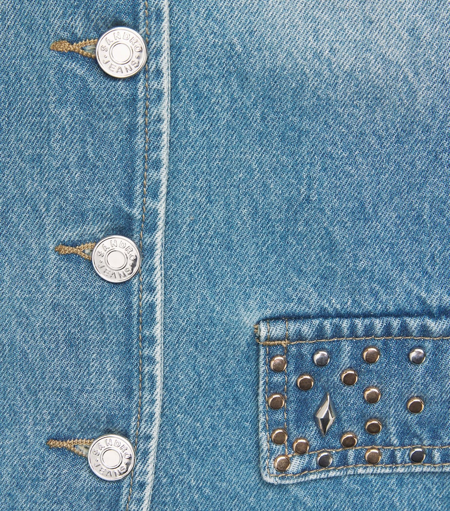 Sandro Paris Womens Embellished Denim Waistcoat Blue Jean Image 6