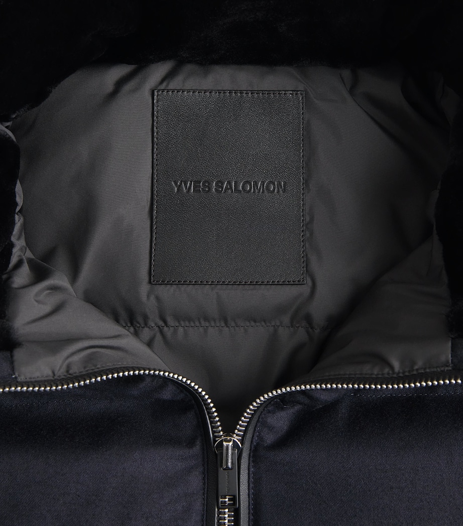 Yves Salomon Mens Down Wool-Silk Hooded Parka Dark Navy Image 6