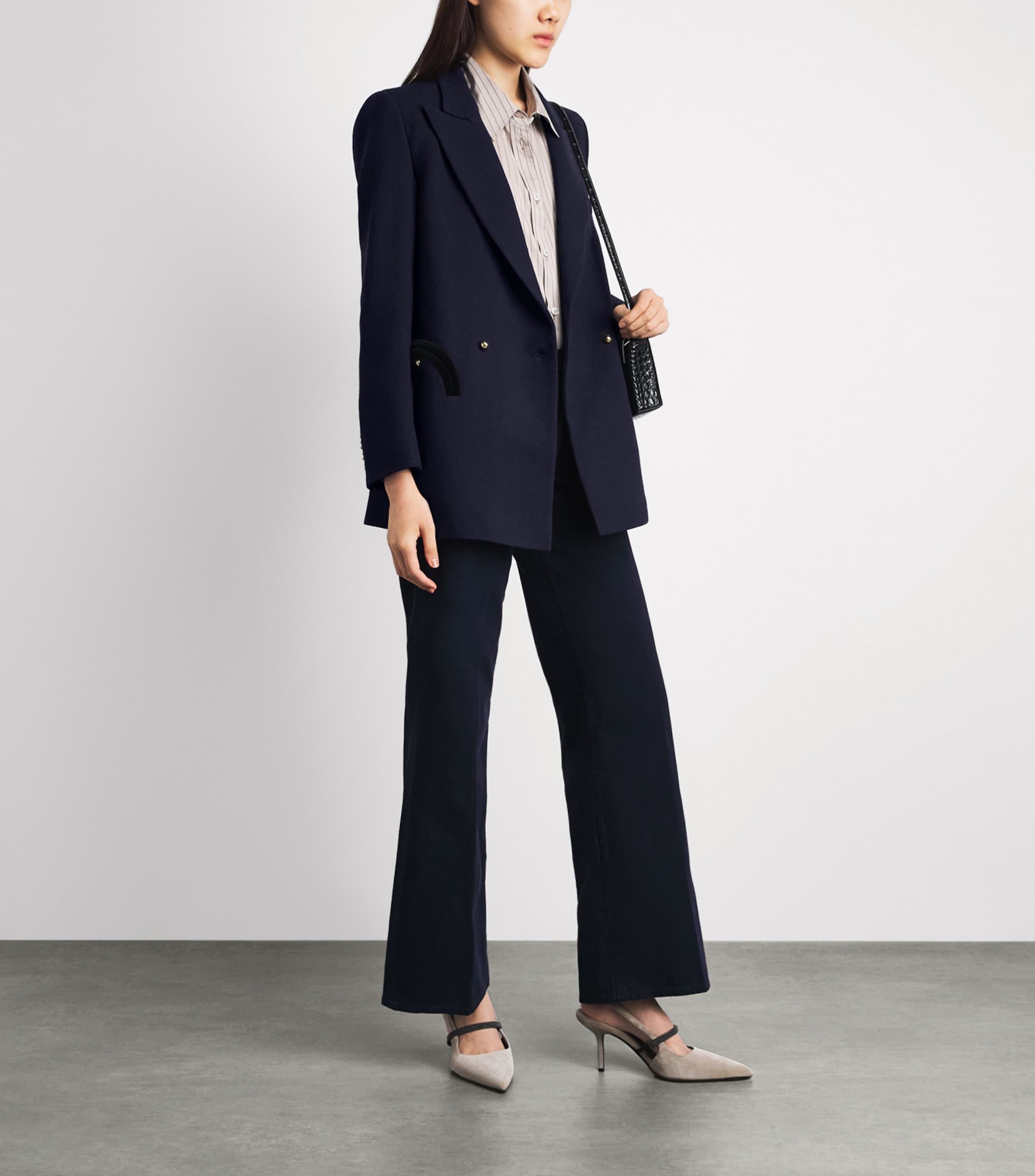Blazé Milano Womens Virgin Wool Double-Breasted Everyday Blazer Navy Image 2