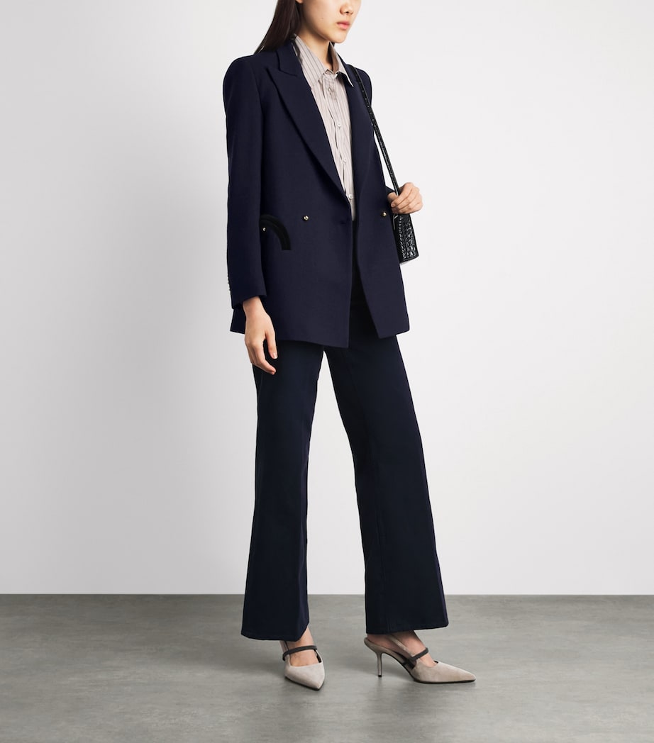 Blazé Milano Womens Virgin Wool Double-Breasted Everyday Blazer Navy Image 2