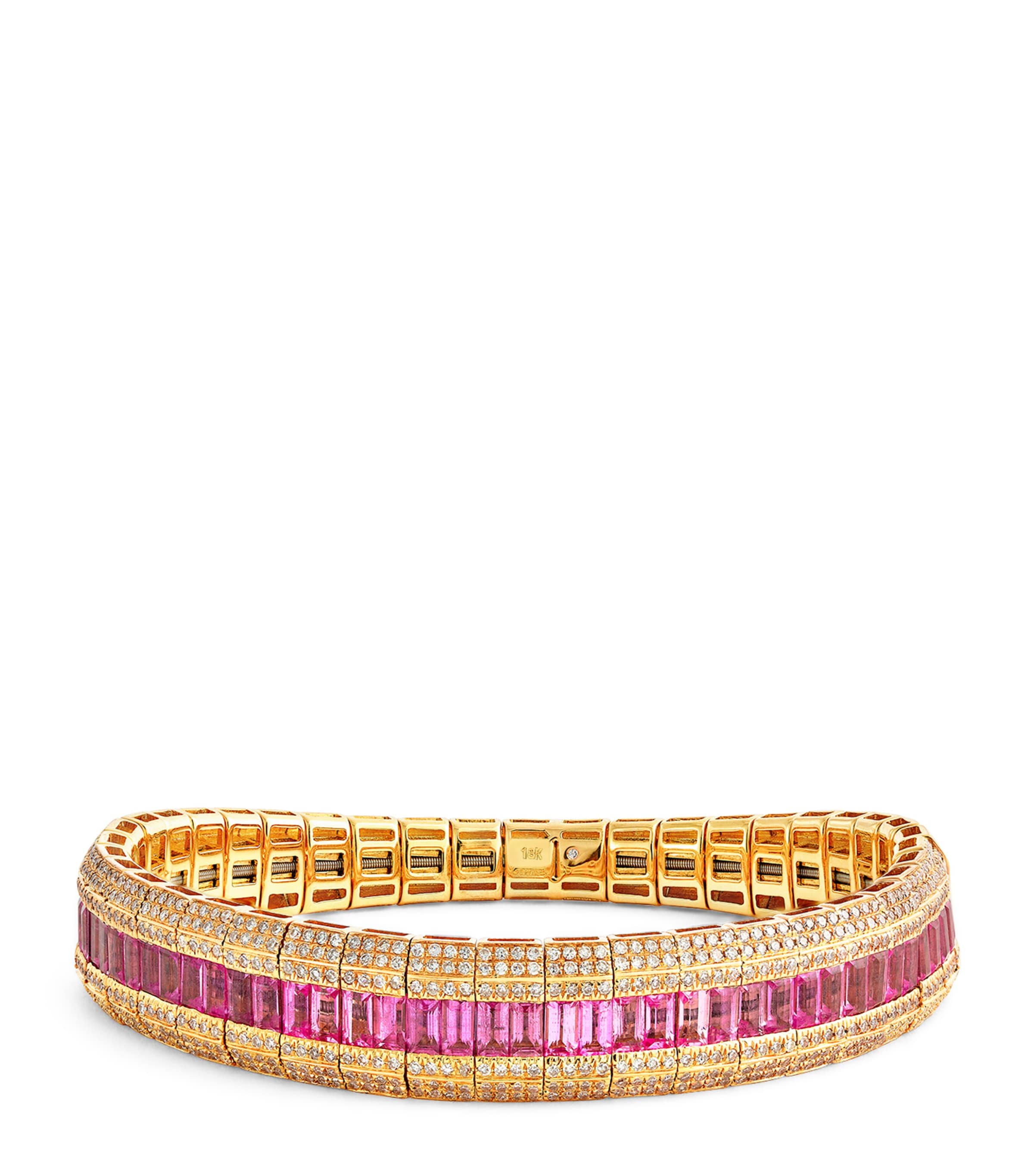 Shay Rose Gold, Diamond And Sapphire Scales Stretch Bracelet In Gold