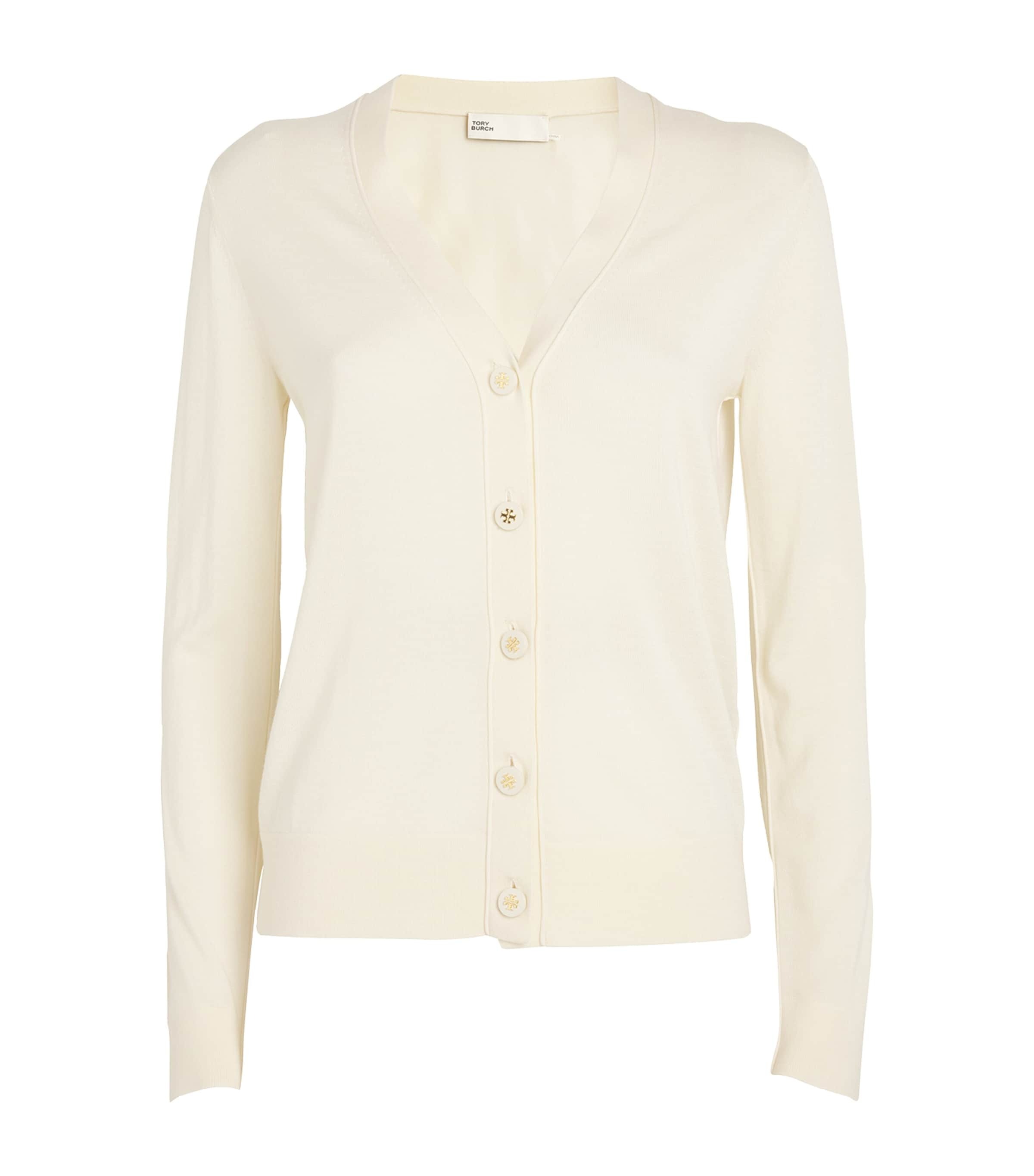 Shop Tory Burch Wool-silk Simone Cardigan In Ivory