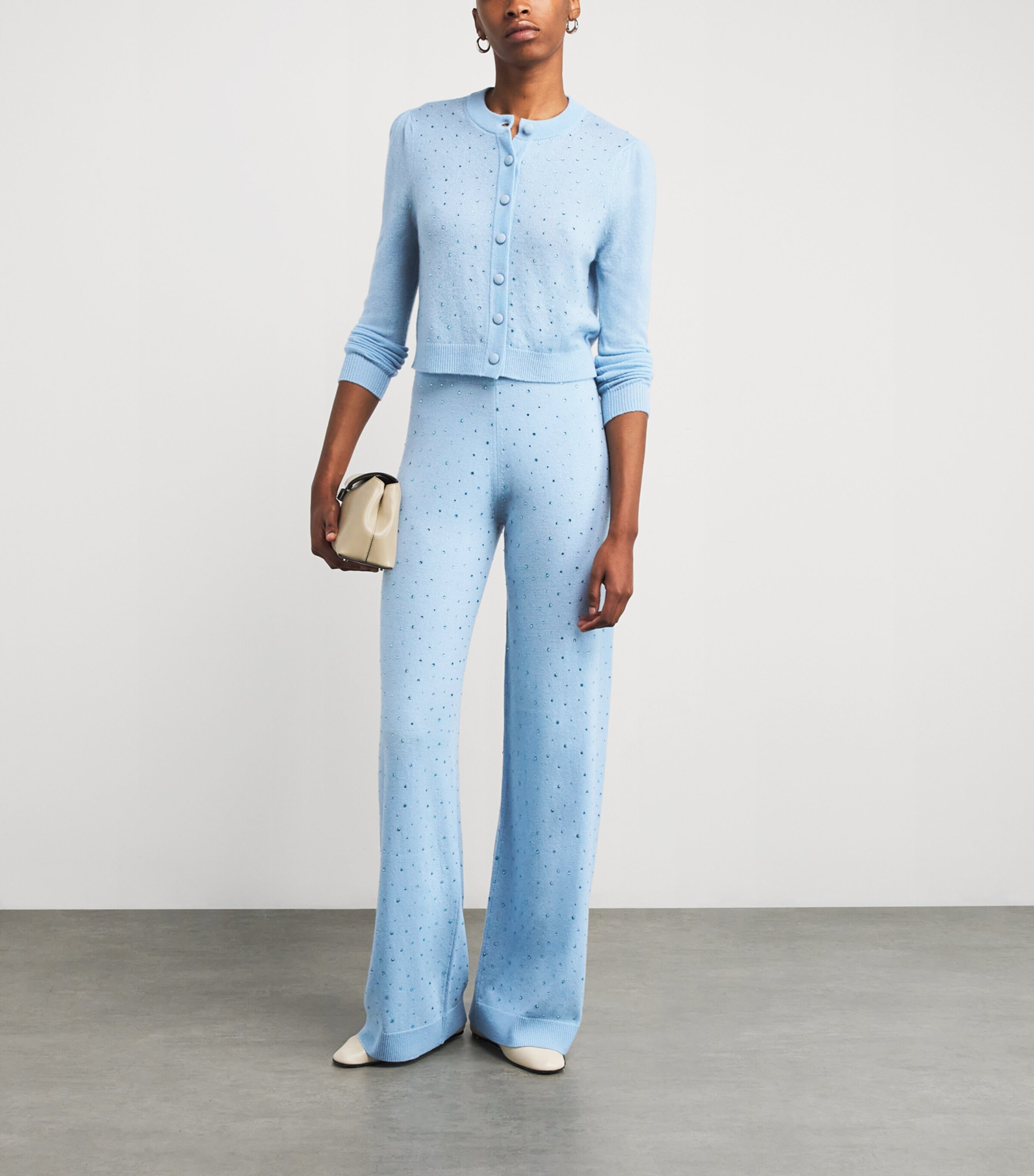 Allude Womens Wool-Cashmere Crystal-Embellished Trousers Blue Image 2