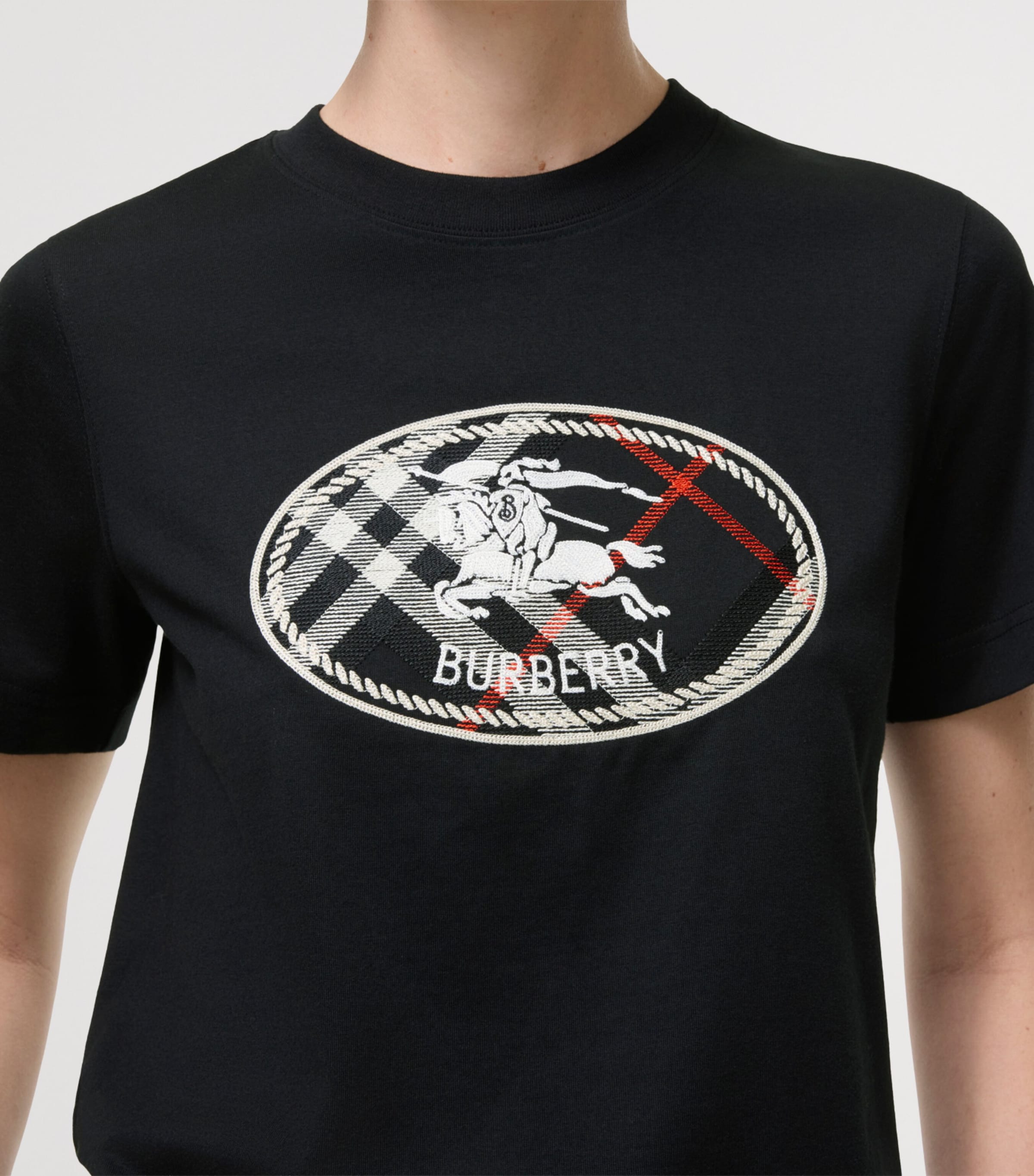Burberry Womens Cotton Check EKD T-Shirt Black Image 3
