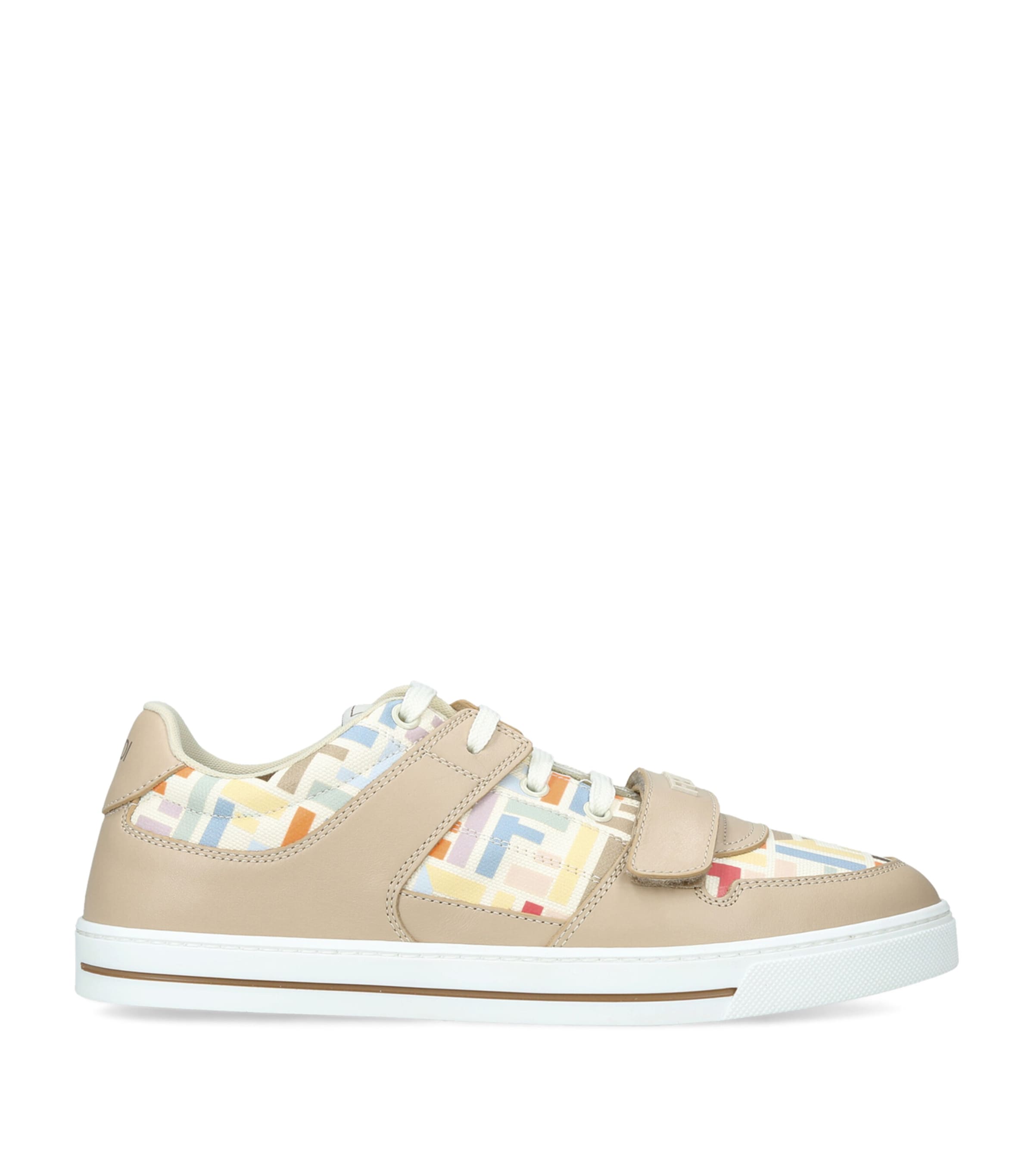 Fendi Kids Leather Logo Sneakers Beige Comb Image 1