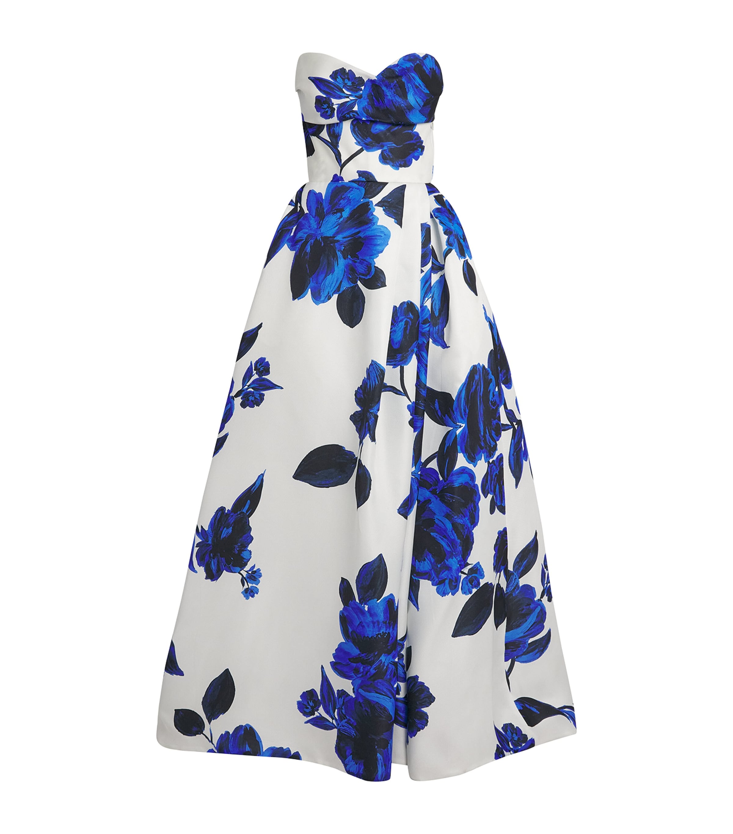 Monique Lhuillier Silk Printed Ball Gown In White