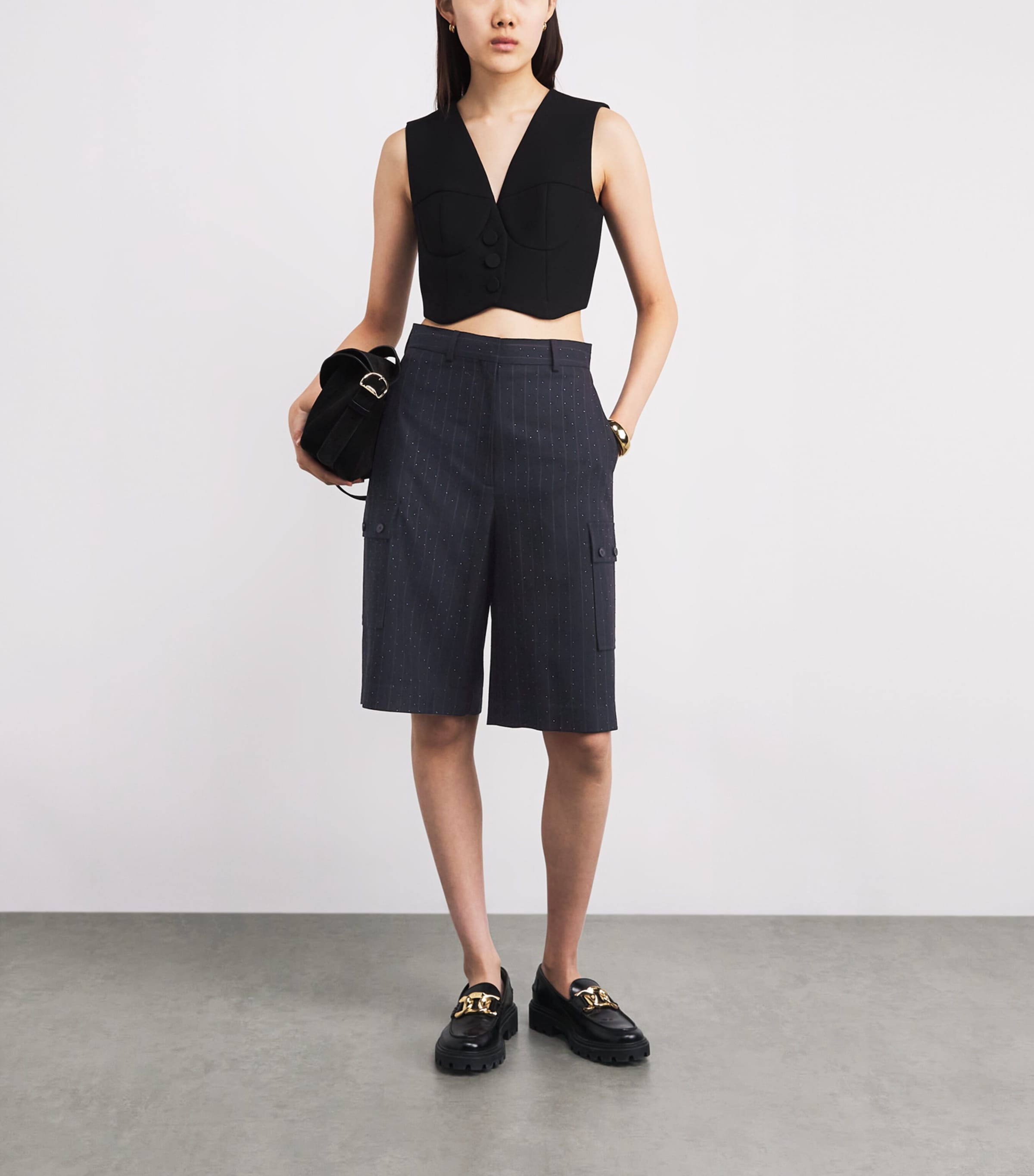 Embellished Wide-Leg Tailored Shorts NAVY BLUE Image 2